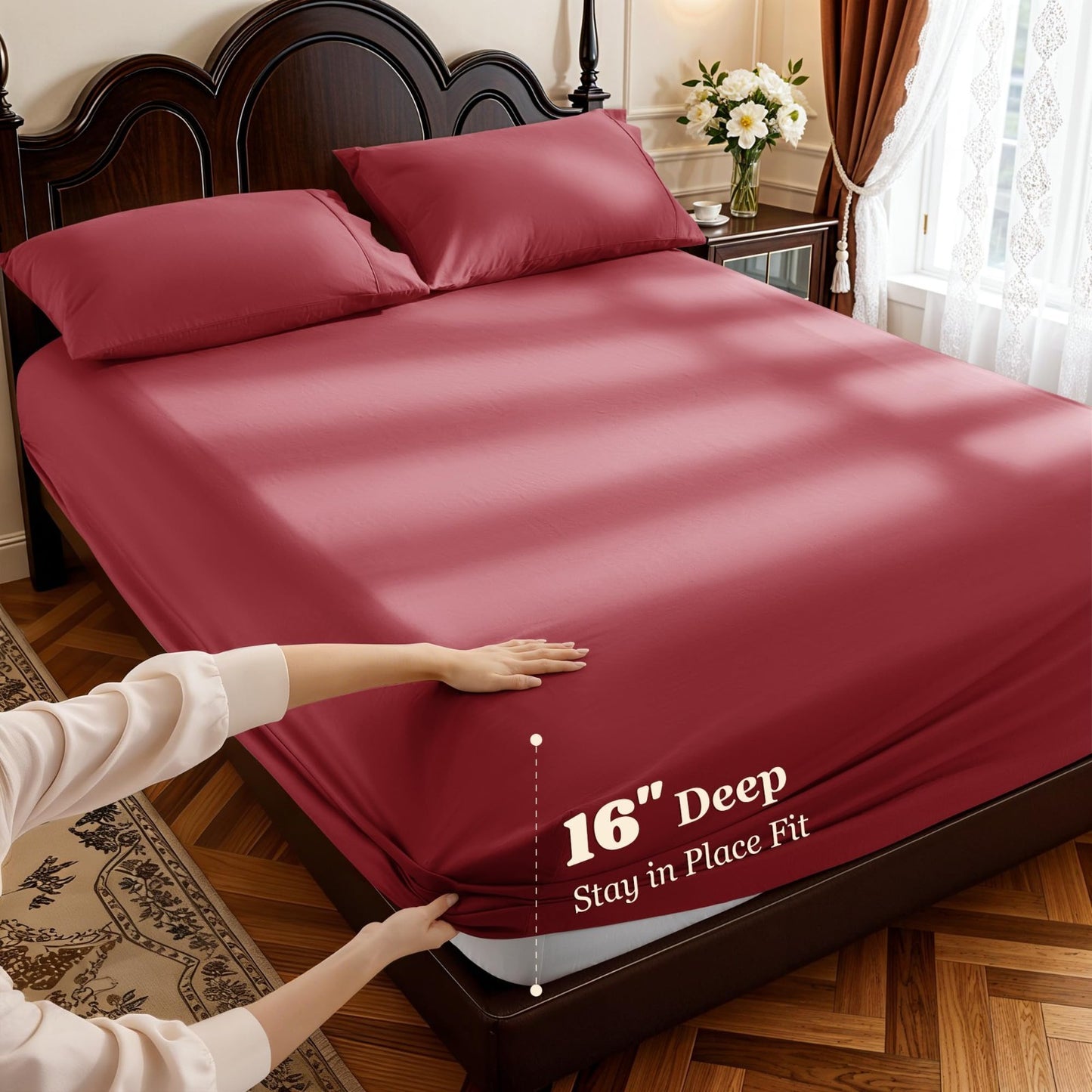 1000 Thread Count Egyptian Cotton King Size Sheet Set, 4 Piece, Deep Pocket, Sof3