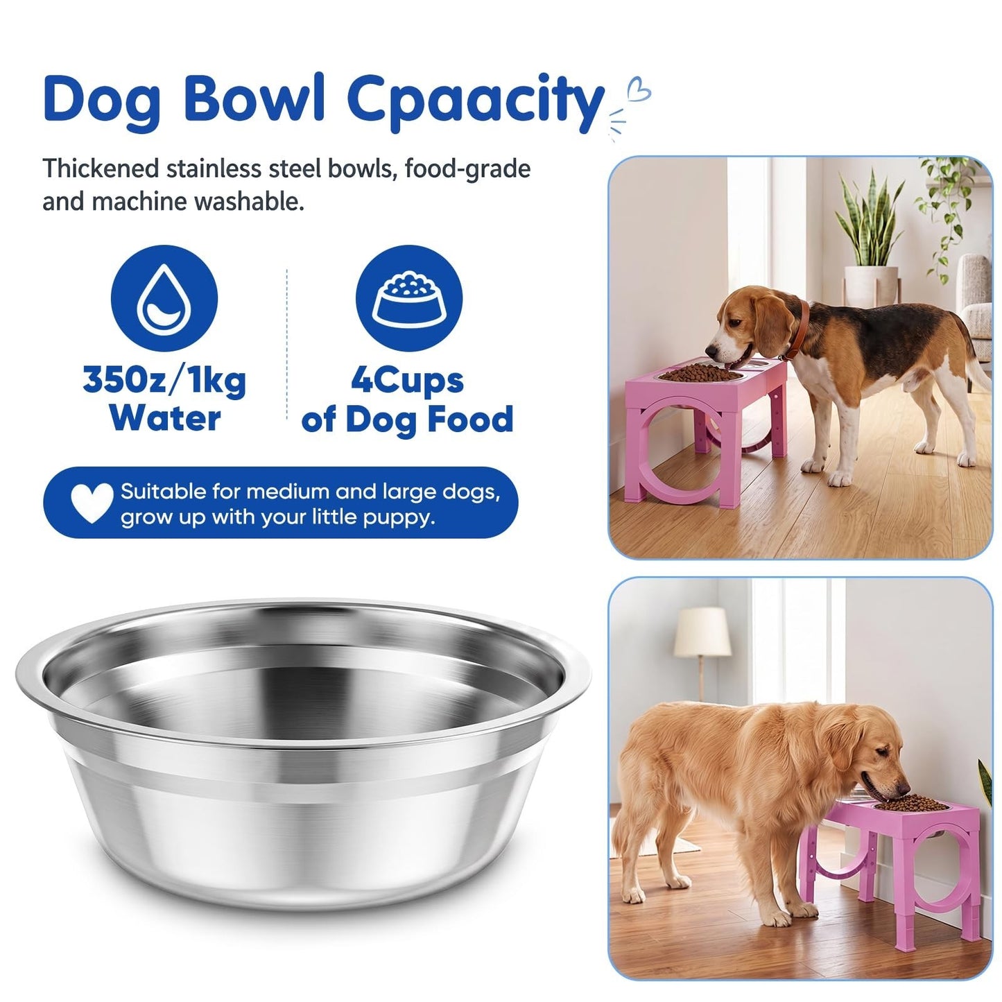 Elevated Dog Bowls for Large Breeds   Adjustable Stainless Steel Feeder Stand, 56