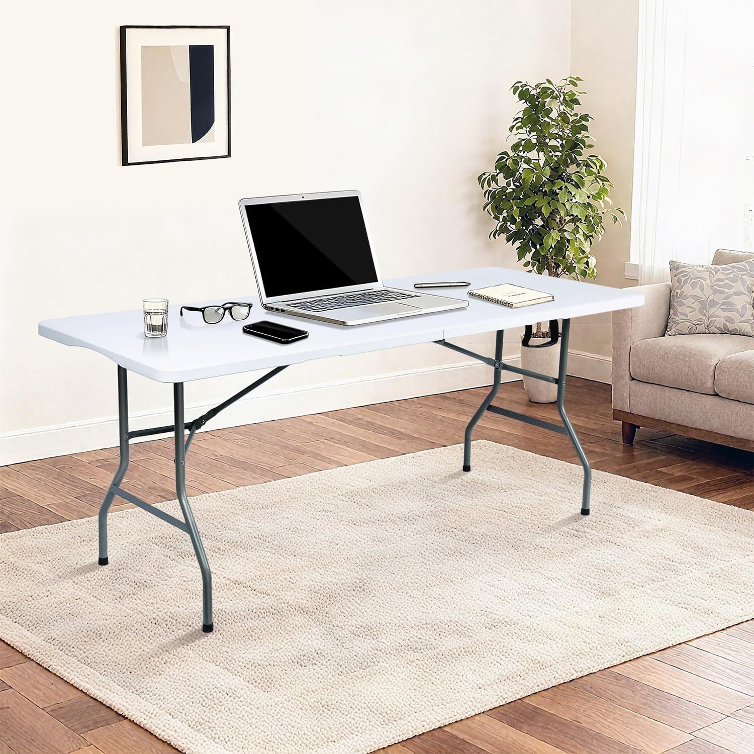 6ft Folding Table with Handle - Heavy Duty Portable for Indoor/Outdoor Events, B8