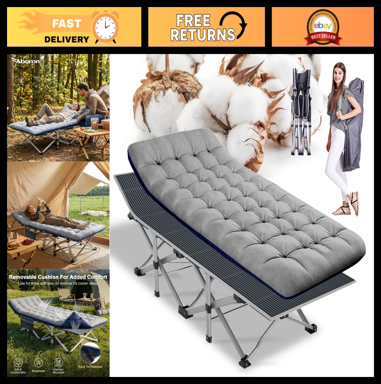 Folding Camping Cot for Adults   28" Wide, Heavy Duty Steel Frame, 800 lbs Capac0