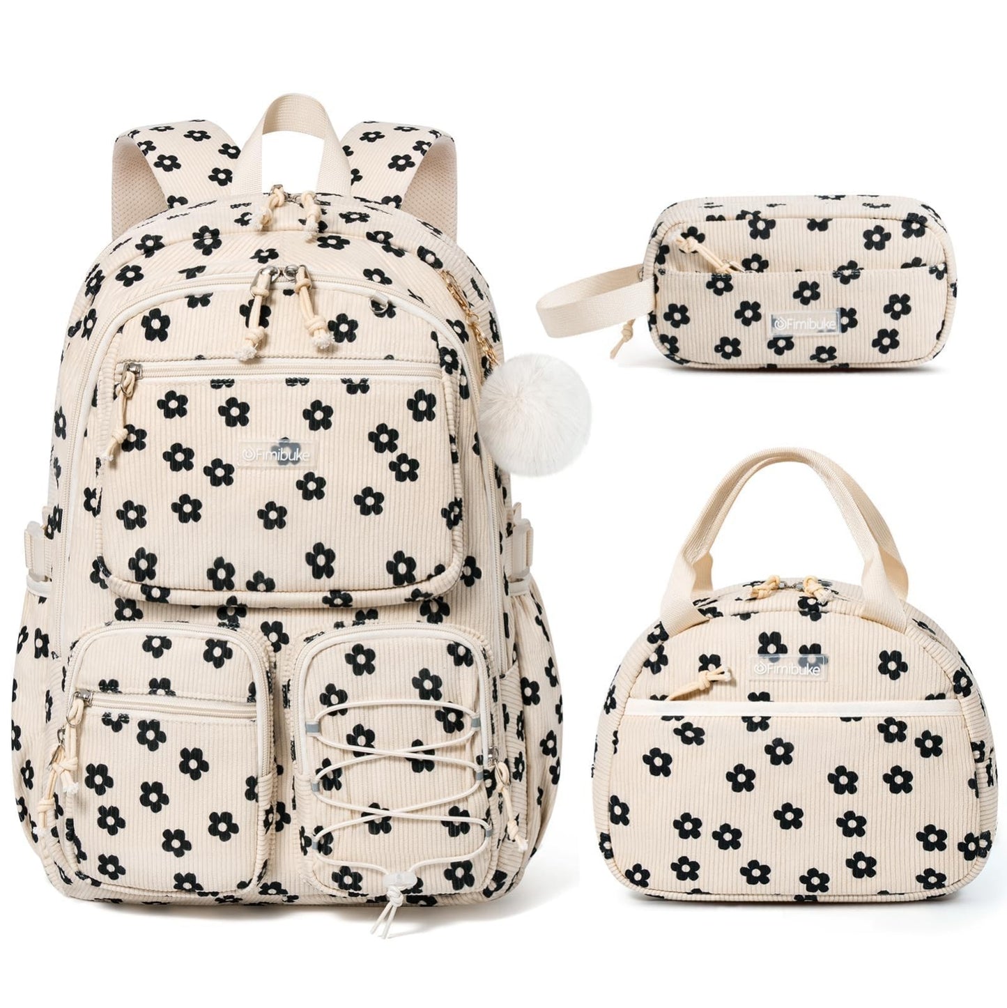 Stylish Corduroy Backpack Set for Girls   3PCS Kids Backpack with Lunch Box0