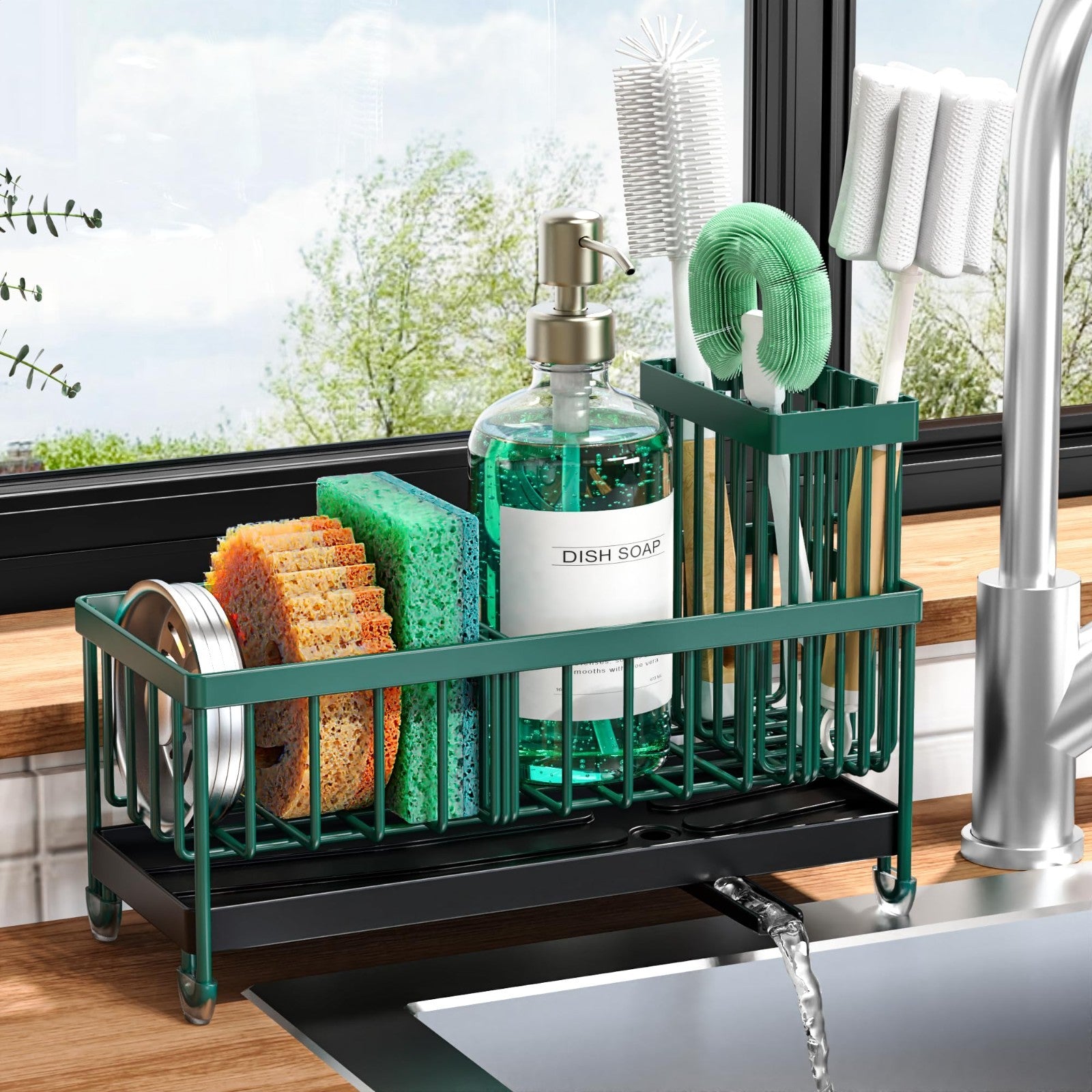 Kitchen Sink Sponge Holder Caddy Organizer, Rustproof 304 Stainless Steel, Dark1