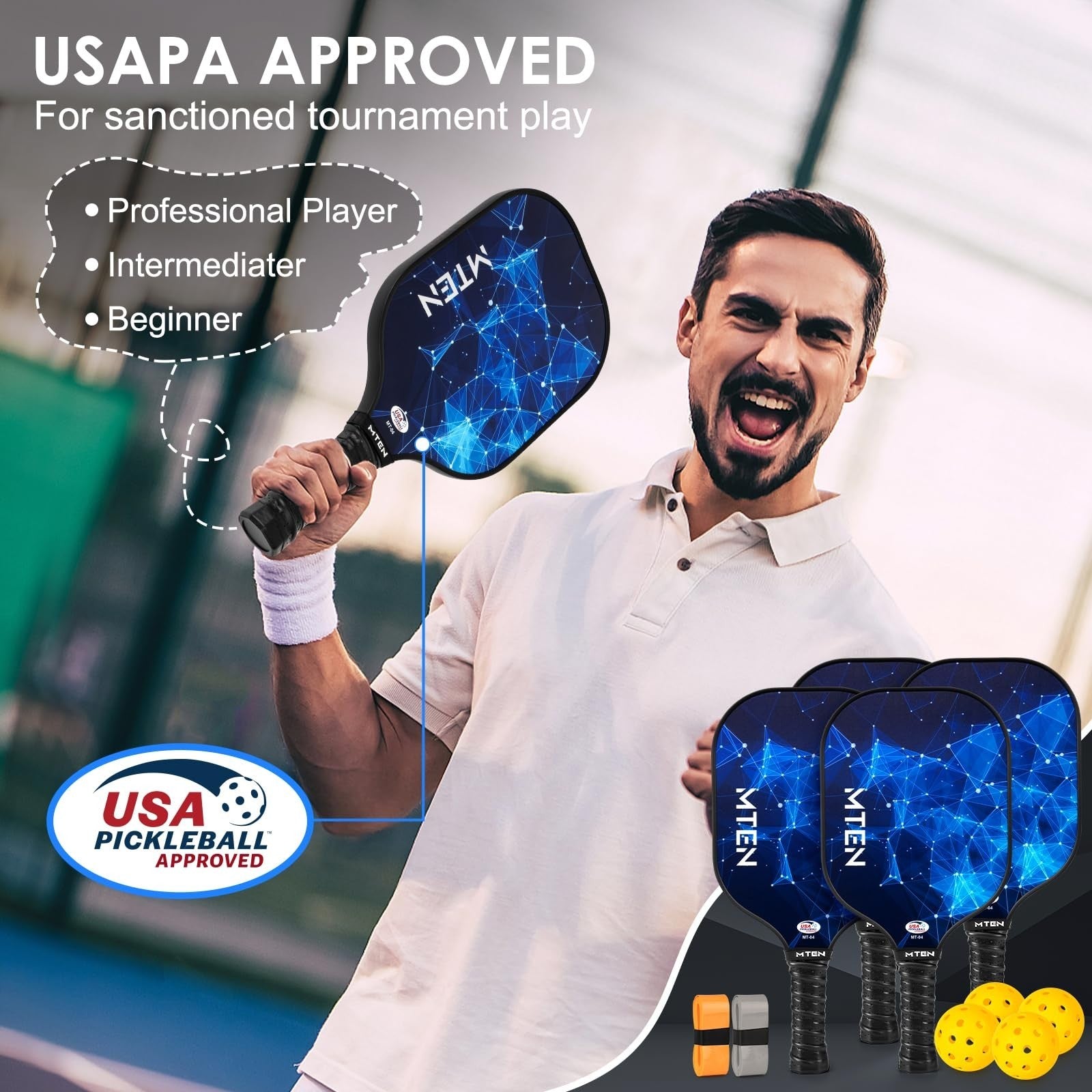 Pickleball Paddle Set of 2/4/1 - USAPA Approved Fiberglass Rackets, Lightweight2