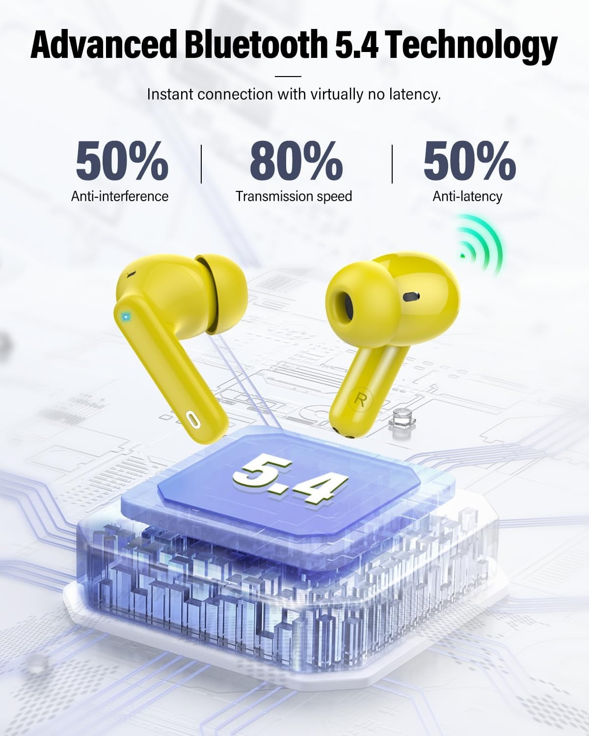 Wireless Bluetooth 5.4 Earbuds, Noise Cancelling, IP7 Waterproof, 36H Playtime,3