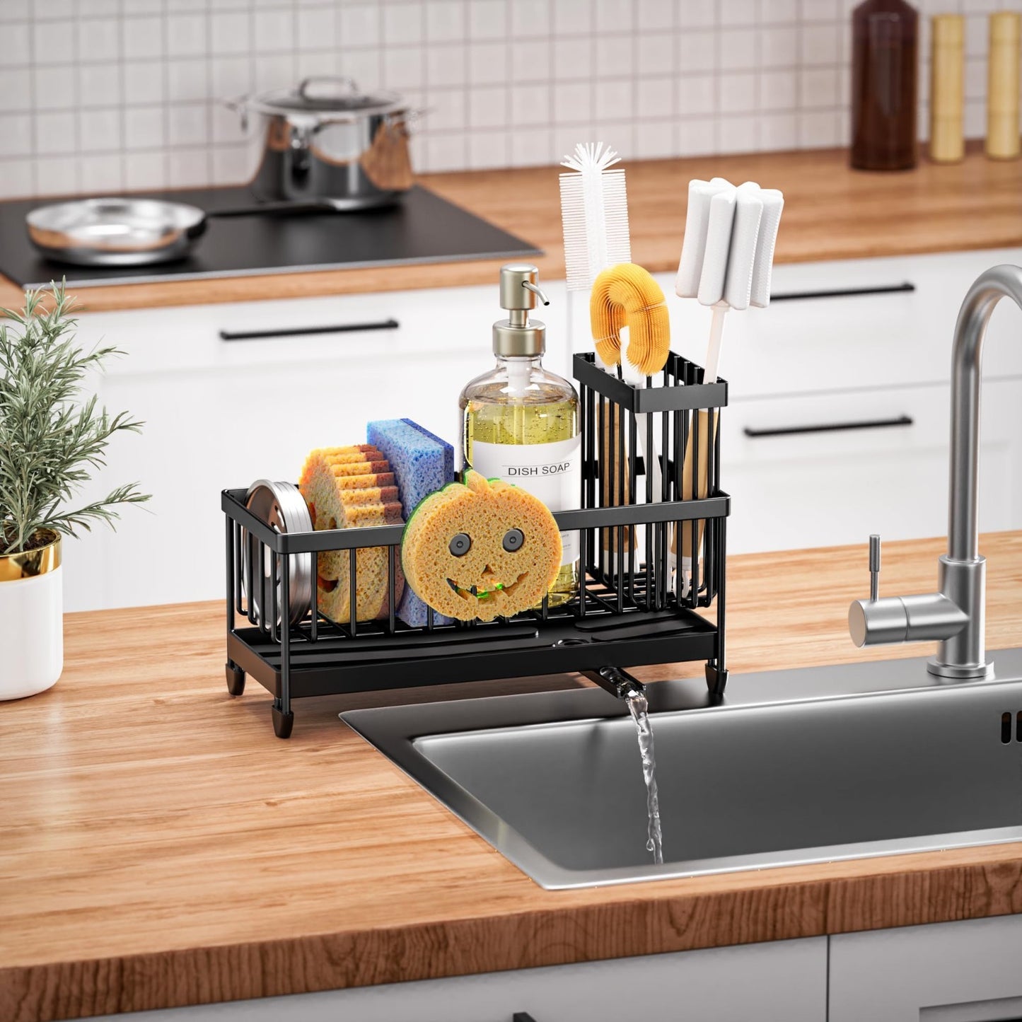 Kitchen Sink Sponge Holder Caddy Organizer, Rustproof 304 Stainless Steel, Black5