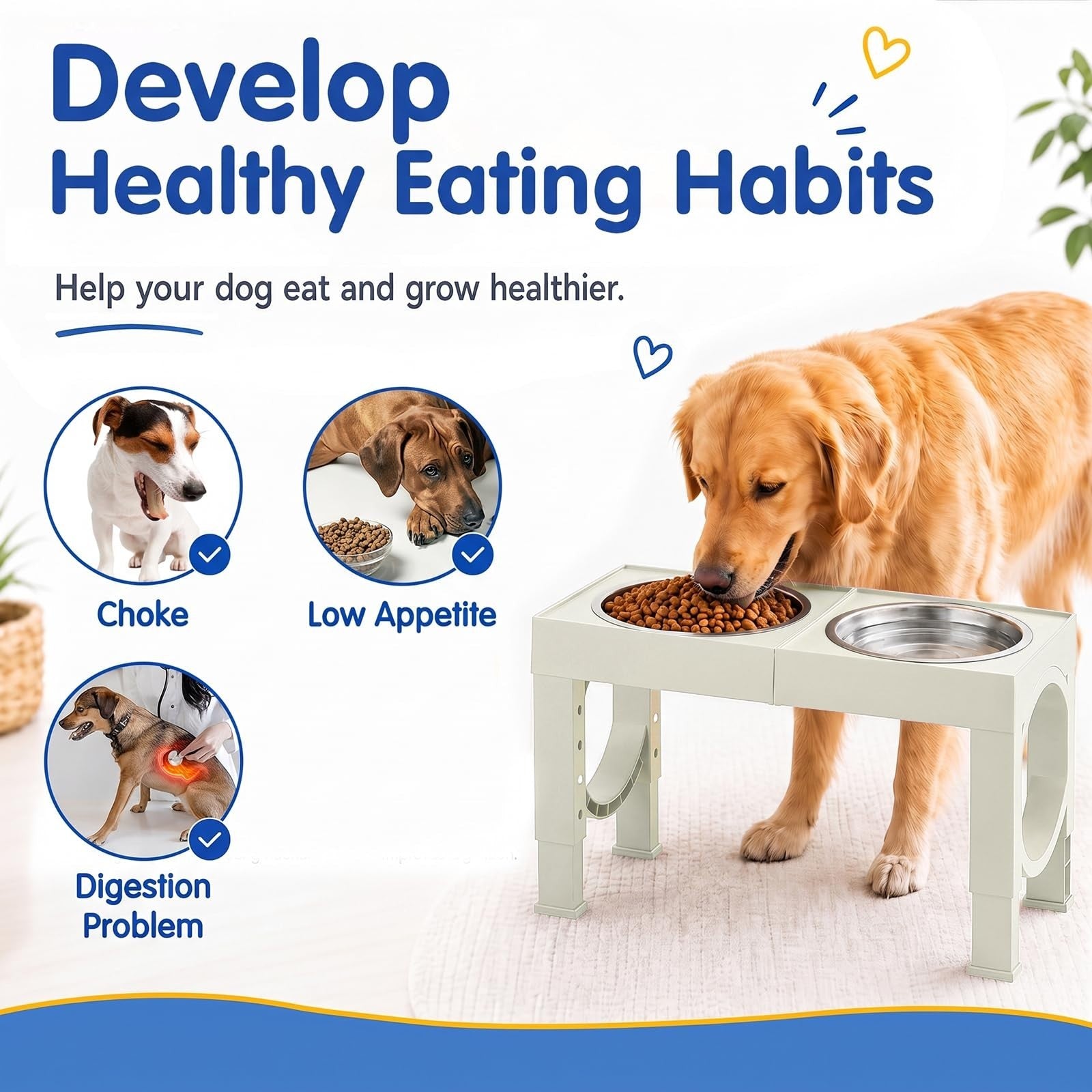 Elevated Dog Bowls for Large Breeds   Adjustable Height Stainless Steel Feeder S3