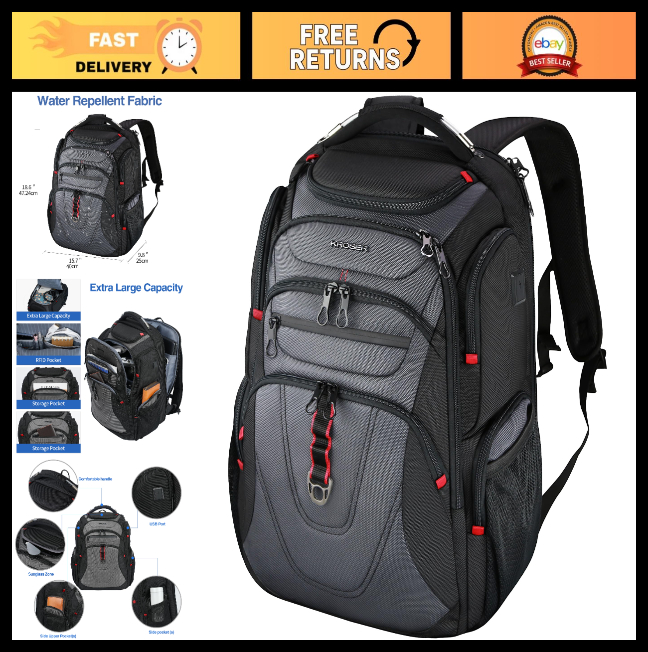 17.3 Inch Travel Laptop Backpack XL   Waterproof Computer Bag for Men/Women0
