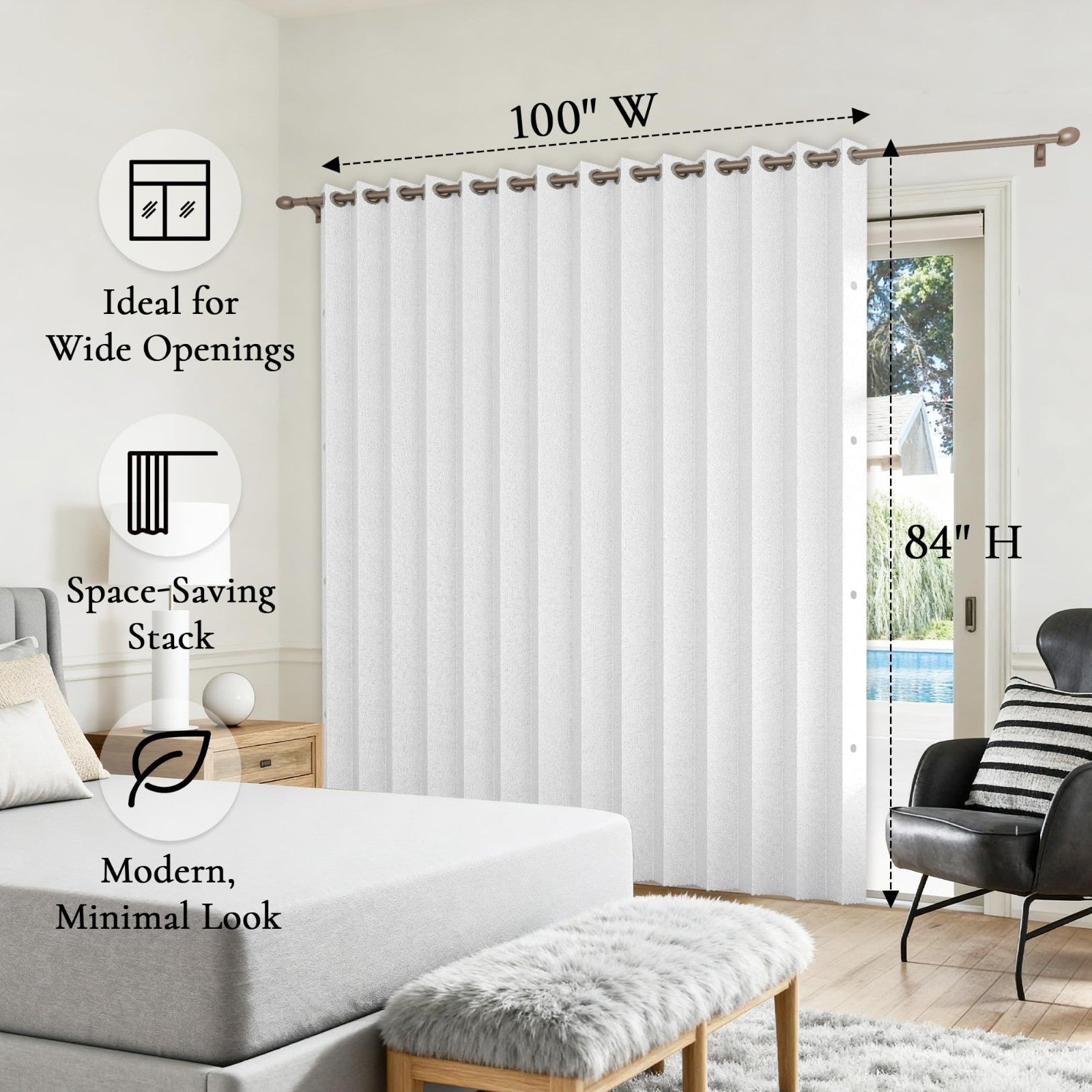 100% Blackout Vertical Shades for Sliding Doors, Fabric Window Blinds, 1 Panel W8