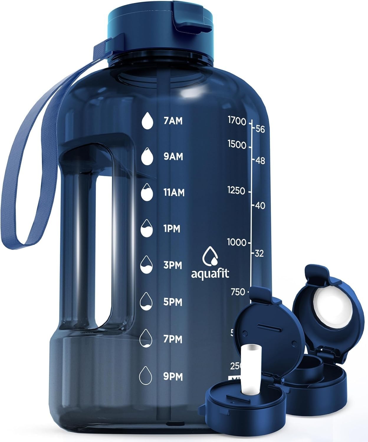64 oz Water Bottle with Time Marker, Straw & Chug Lid - BPA Free Gym Jug1