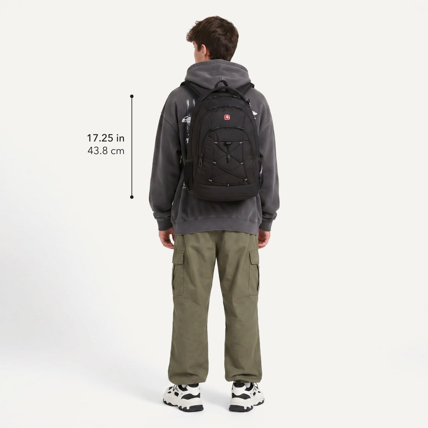 Bungee Backpack 17 Inch, Black/Grey, Durable Travel Bag with Multiple Pockets3