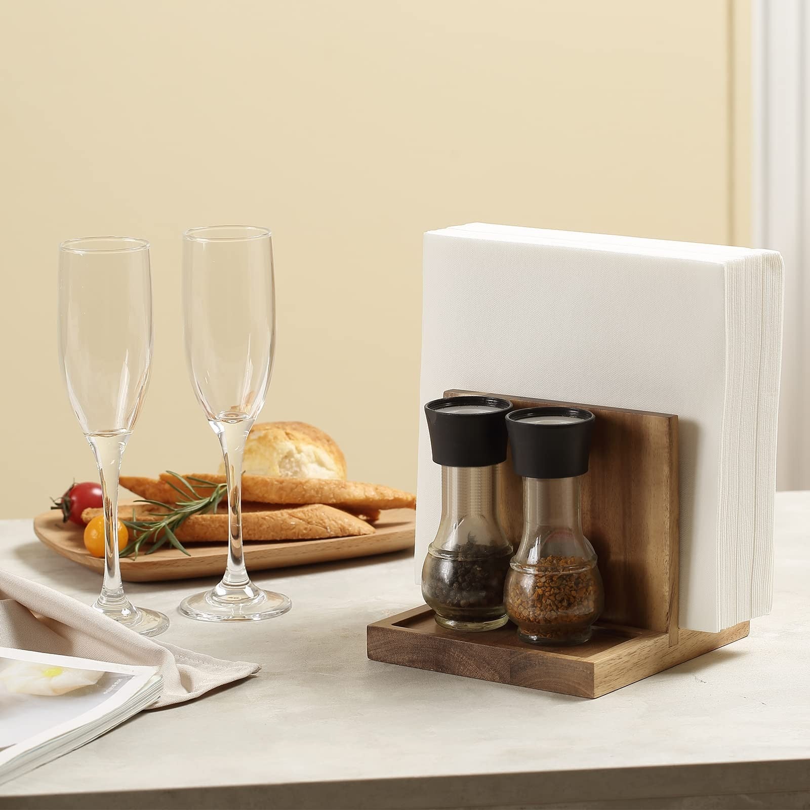 Wooden Napkin Holder Caddy for Salt & Pepper Shakers - Kitchen, Bar, Home Décor2