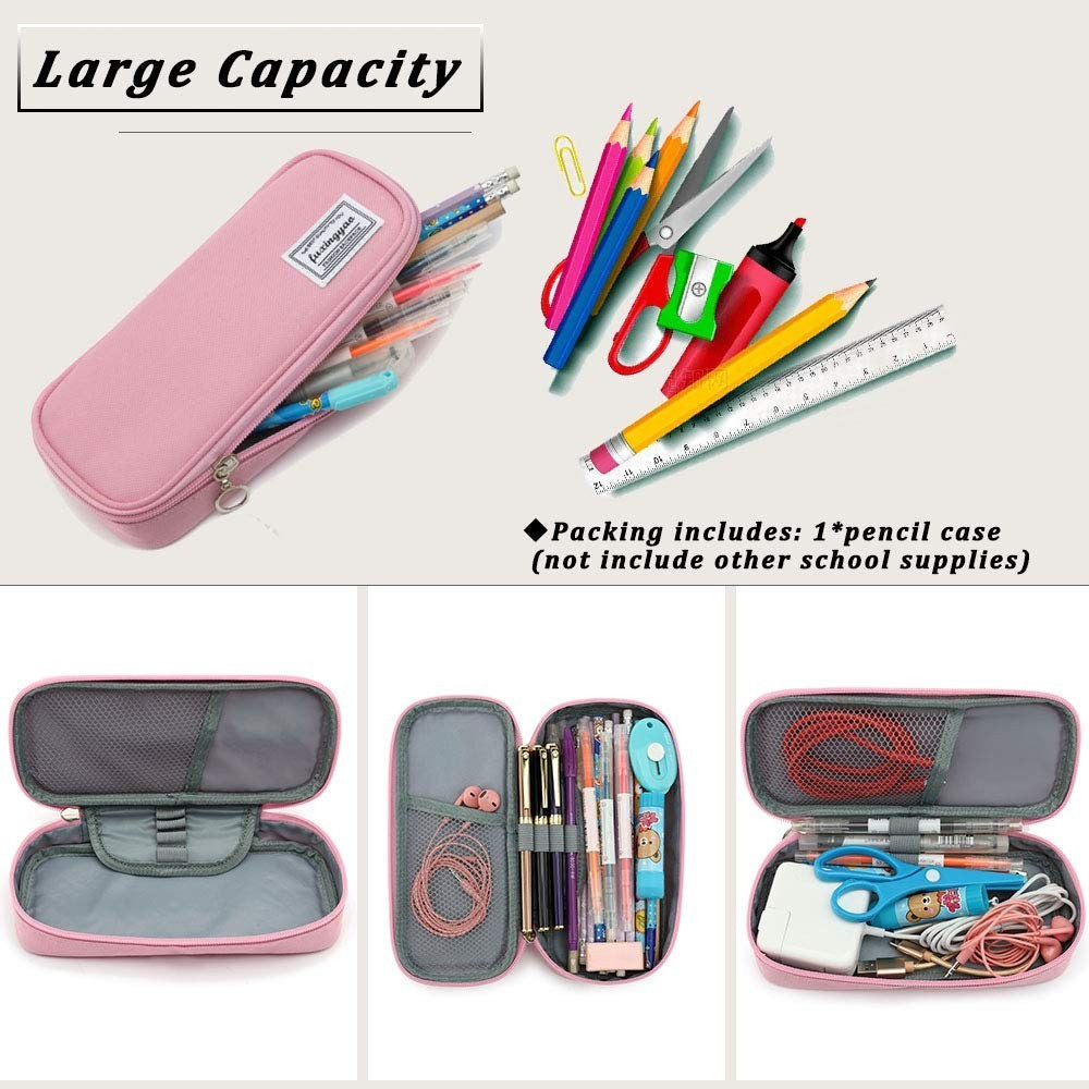 Multi Slot Pencil Case, Portable Pen Pouch, Office & School Supplies   Pink3