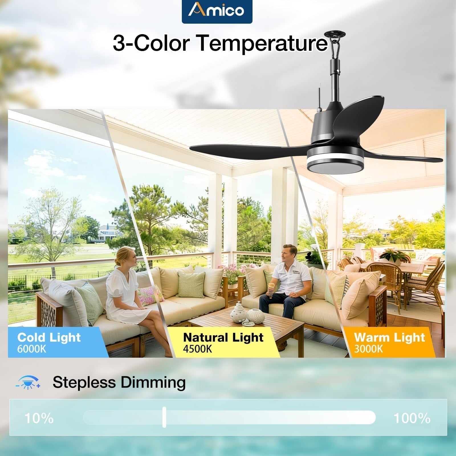 42" Outdoor Ceiling Fan with Lights, Waterproof Gazebo Fan, Remote Control, 6 Sp6