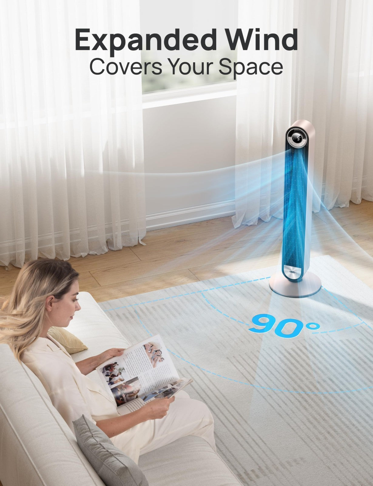 Oscillating Tower Fan for Bedroom   90° Rotation, 20dB Quiet, 9 Speeds, Remote &3