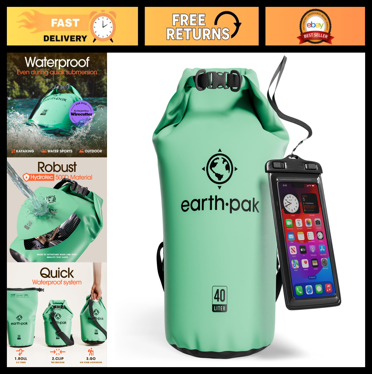 Waterproof Dry Bag Backpack   Roll Top Sack for Kayaking & Outdoor Gear with Pho0