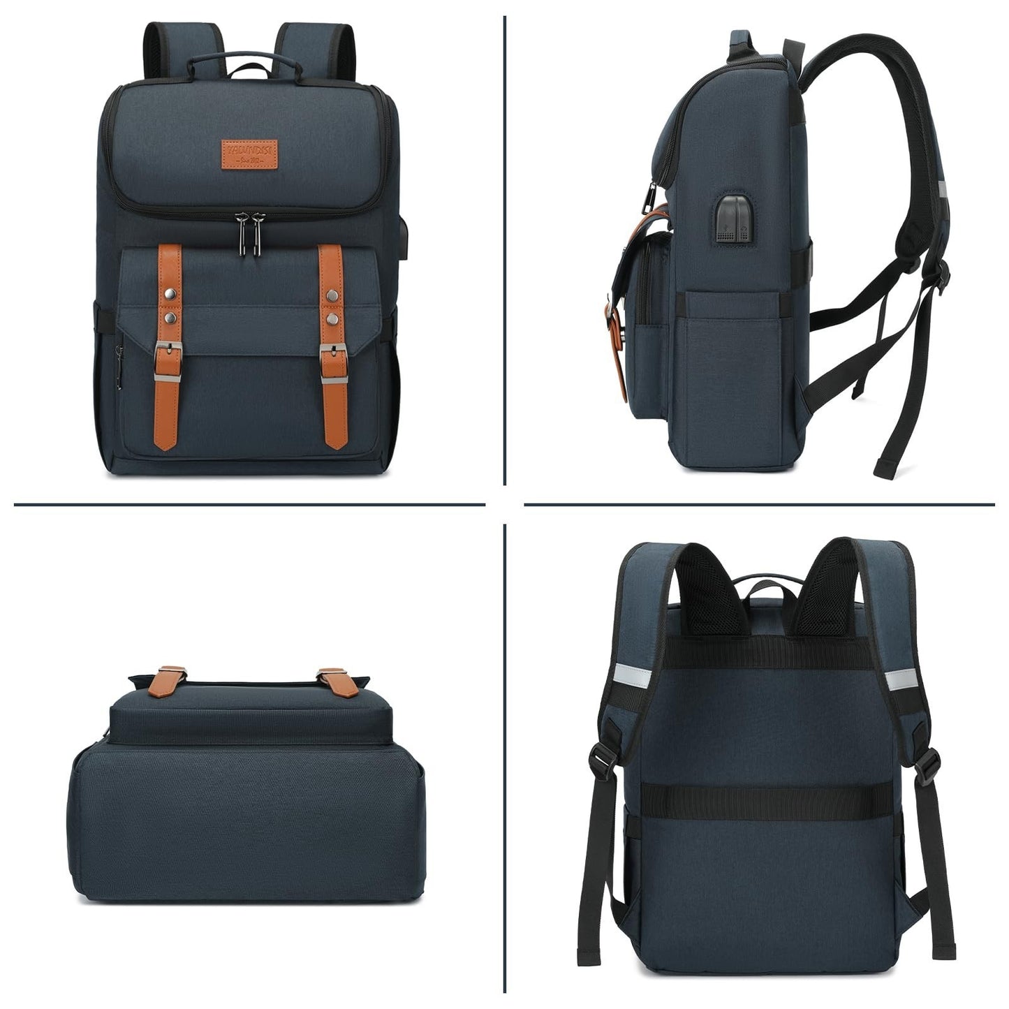 Vintage Travel Laptop Backpack with USB Charging Port - Fits 15.6" Laptops, Blue5