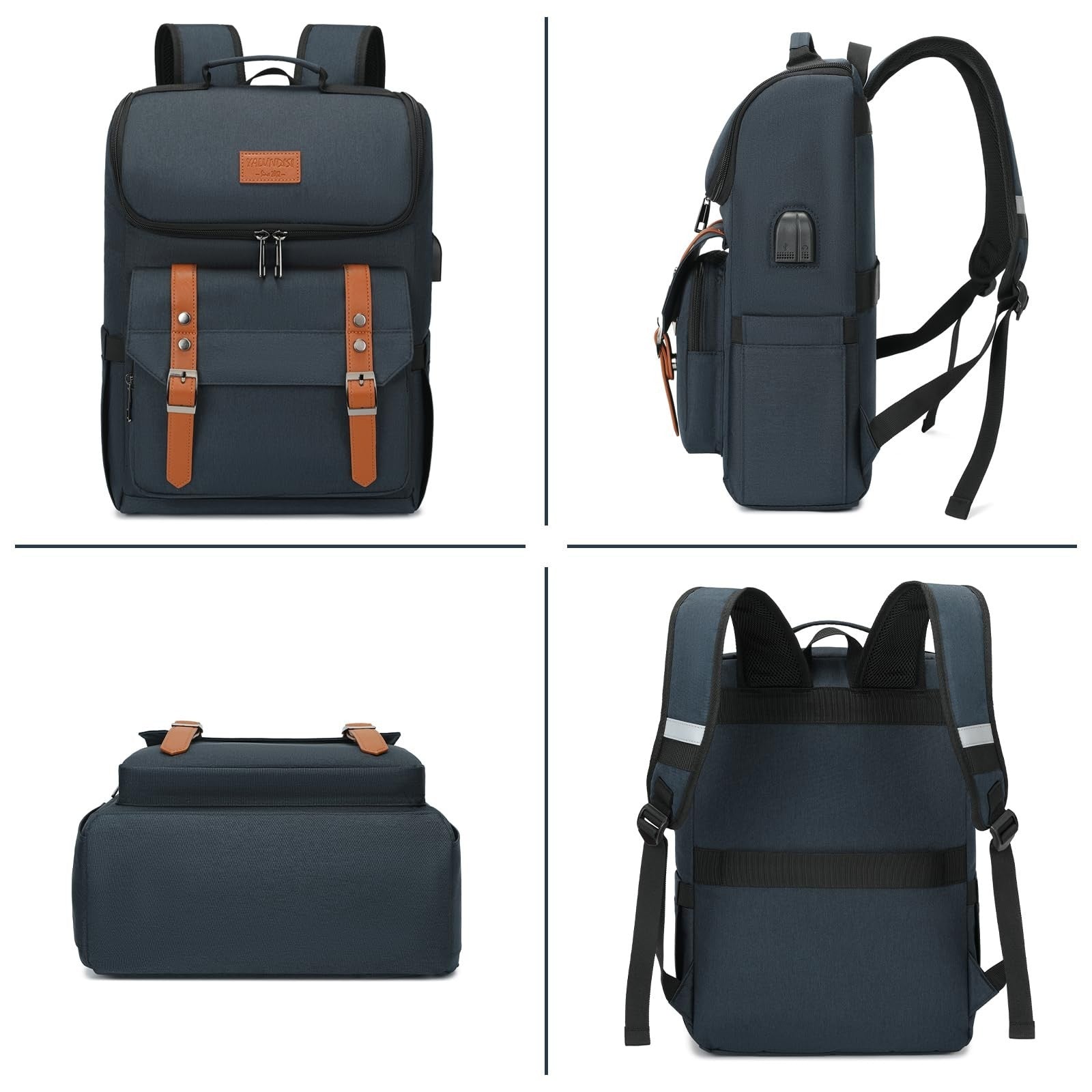 Vintage Travel Laptop Backpack with USB Charging Port - Fits 15.6" Laptops, Blue5