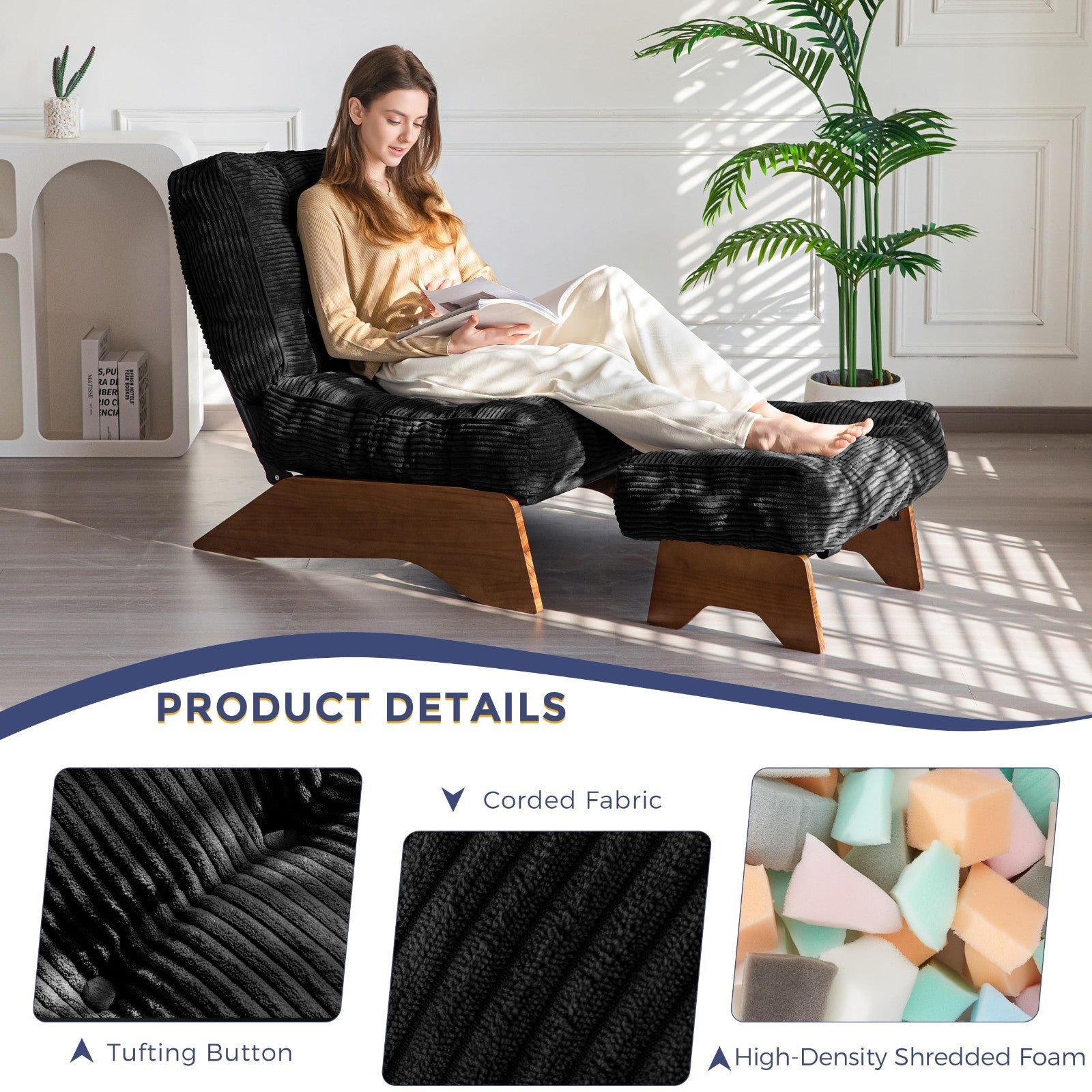 Cozy Tufted Accent Chair & Ottoman Set, Adjustable Backrest, Modern Recliner for4