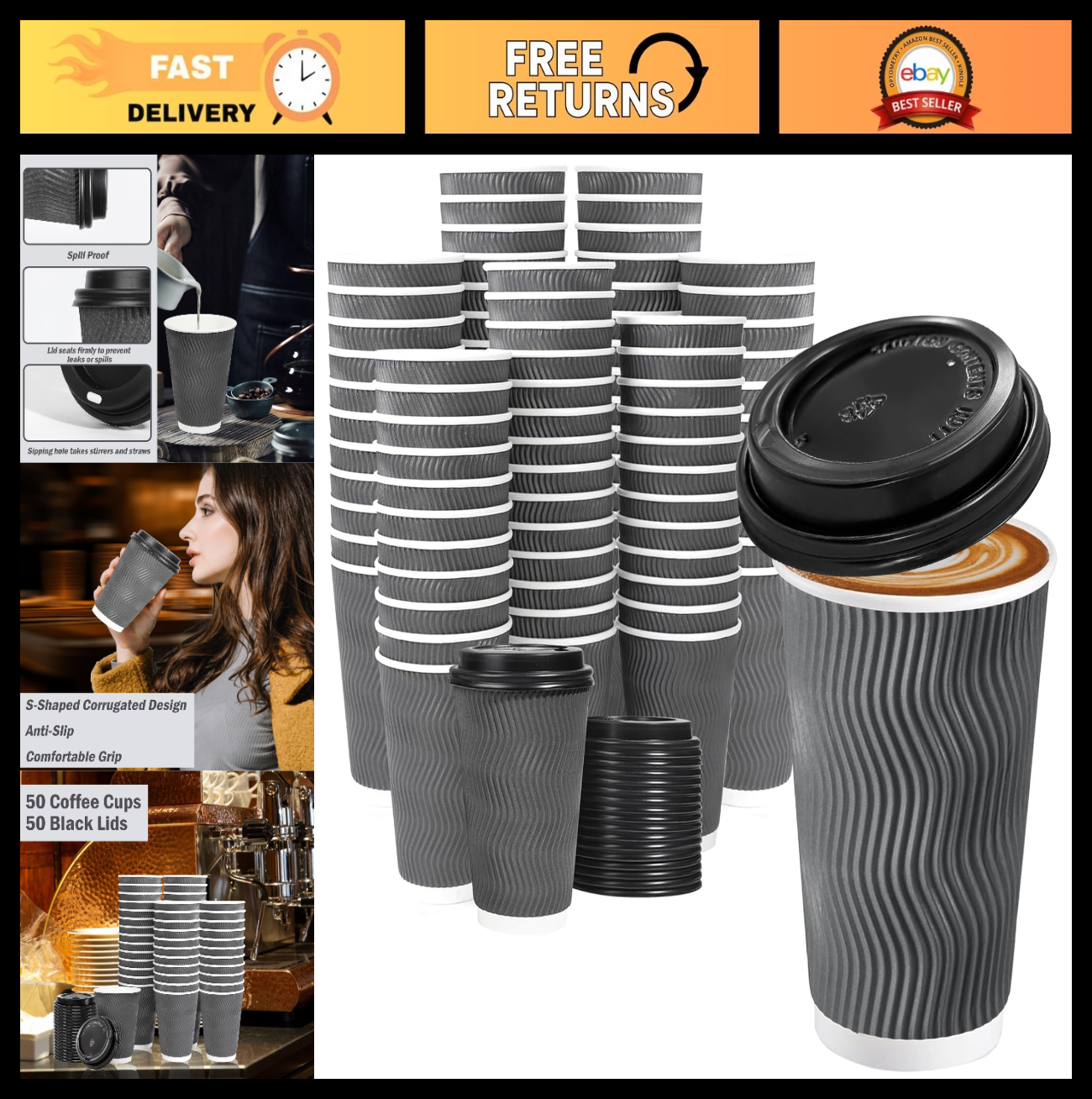 500 Pack Insulated Disposable Coffee Cups 16 oz with Lids | Hot Drink To Go Cups0