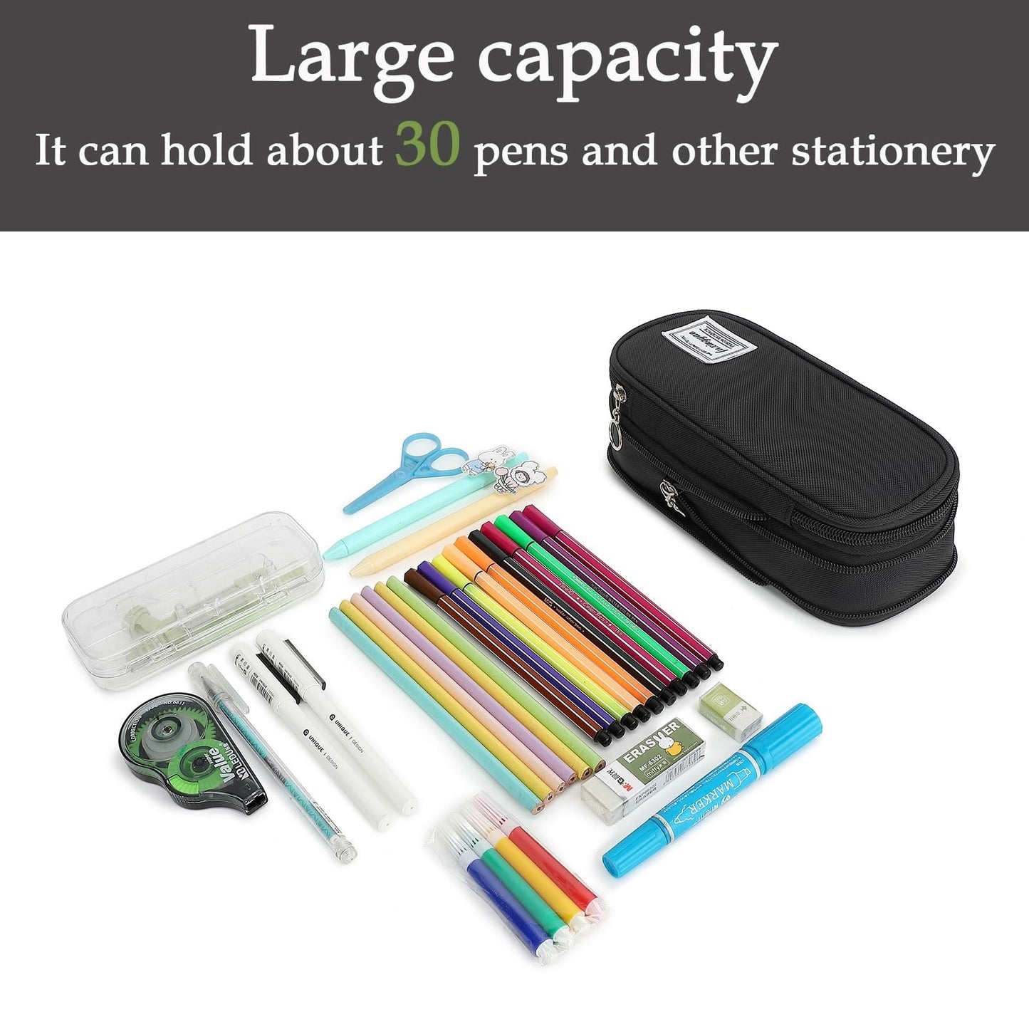 Multi Compartment Pencil Case Pouch, Portable School Supplies Organizer Bag1