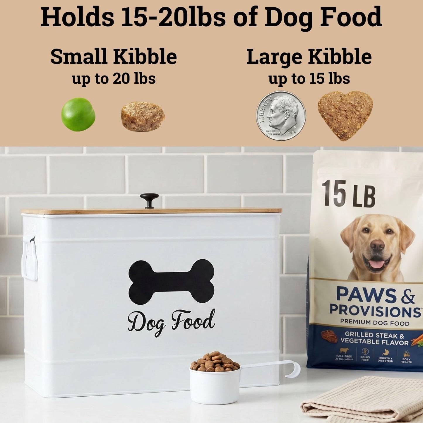 Airtight Metal Dog Food Container 15 20 lbs, 70 Cup Capacity, Bamboo Lid3