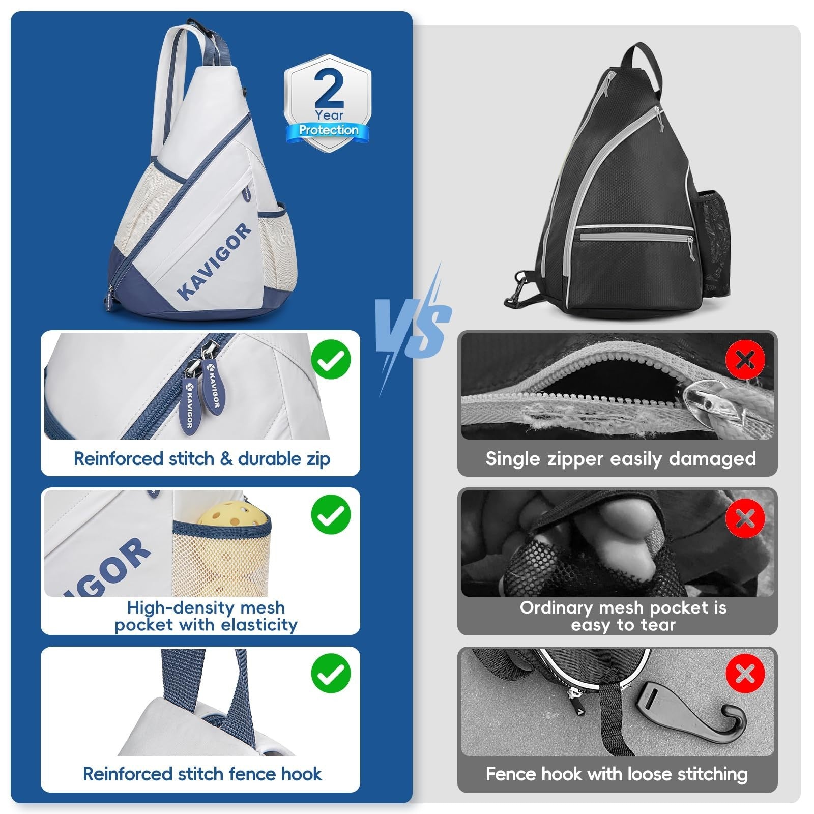 Ultra-Light Pickleball Sling Backpack, Soft Fabric, Wet/Dry Pocket, Holds 4 Padd6