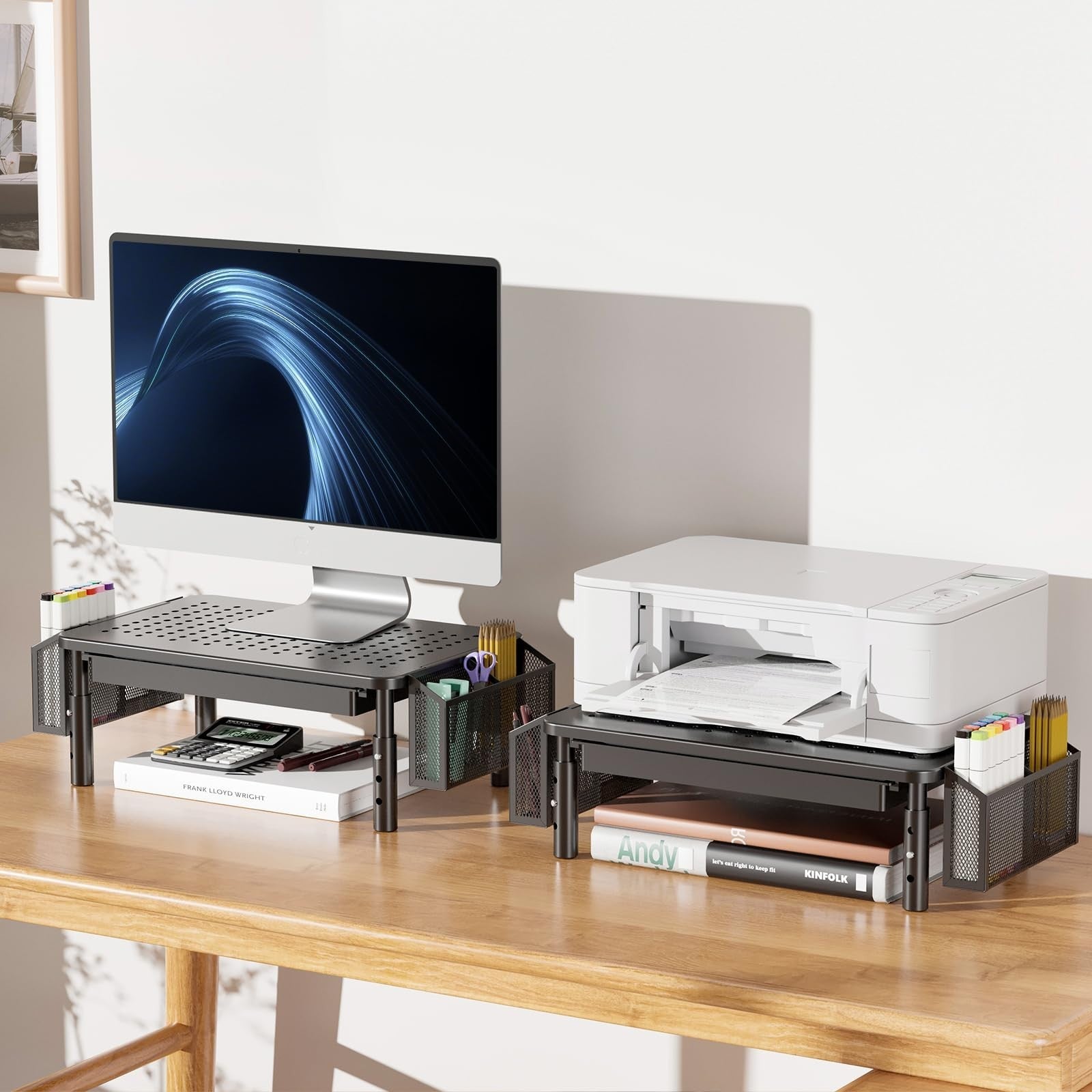Adjustable Computer Monitor Stand with Storage, Desk Organizer & Drawer, Black2