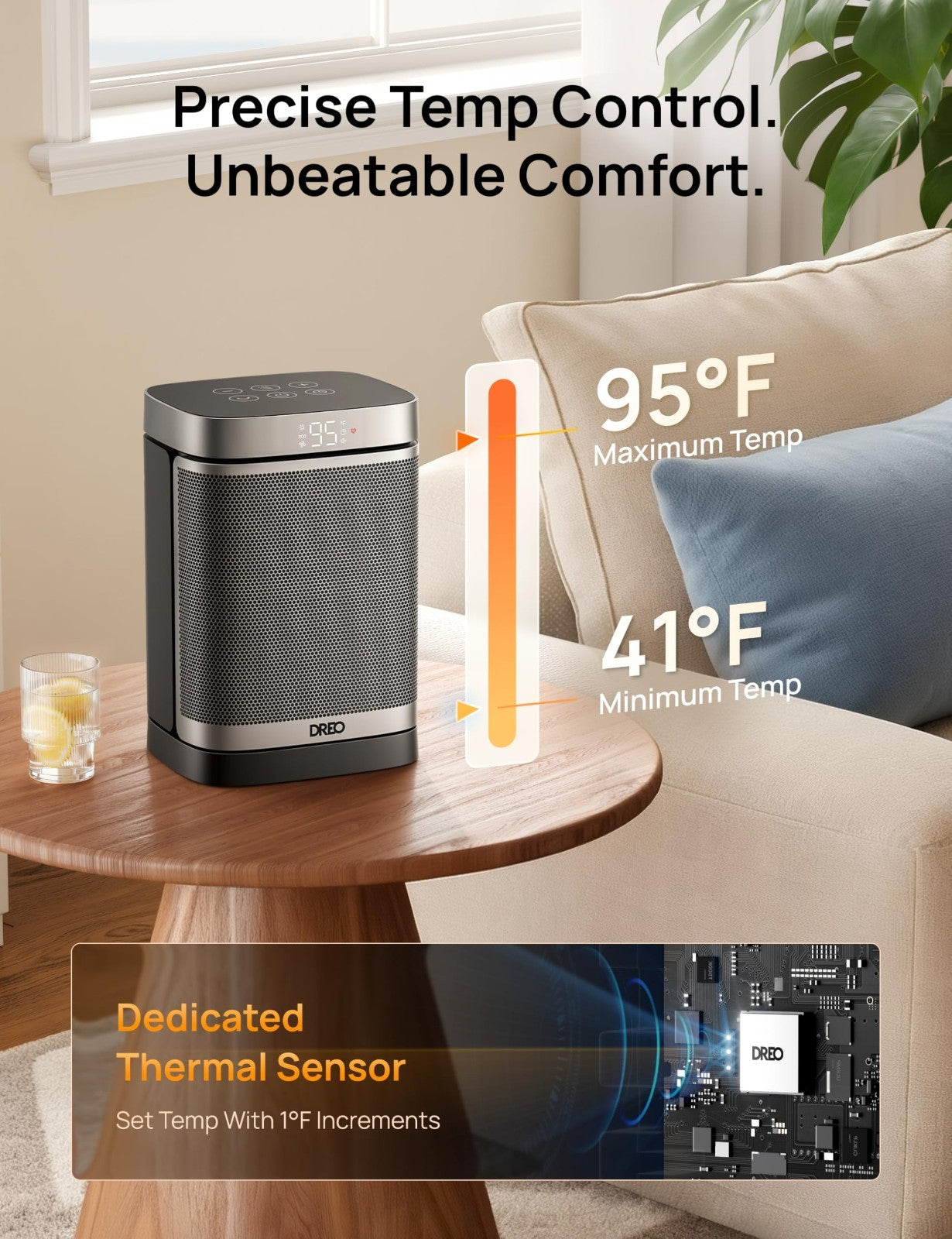 Portable Electric Space Heater with Thermostat, 70° Oscillation, Remote, 12H Tim6