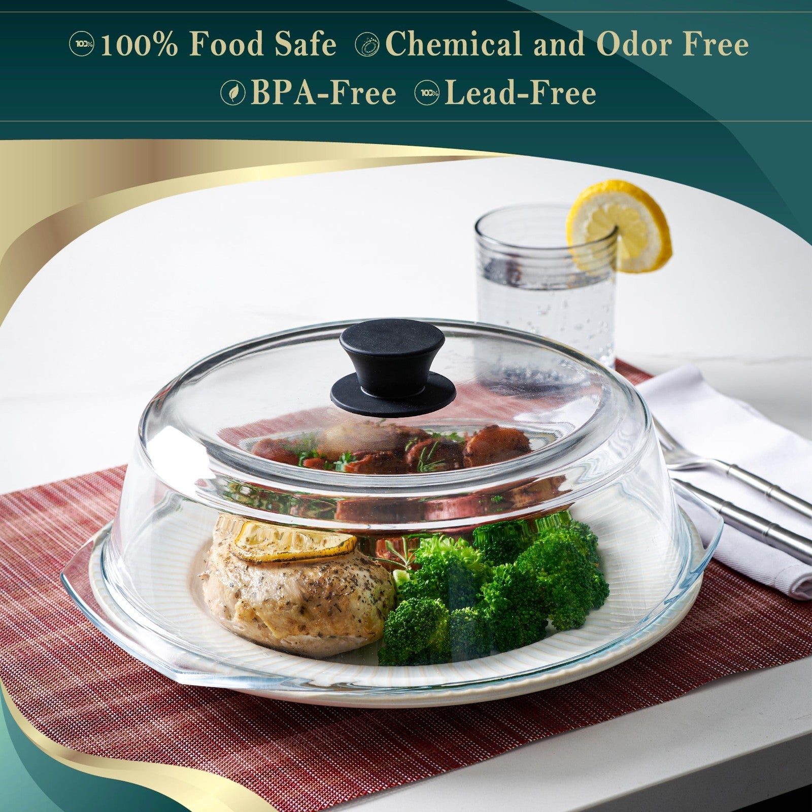 Microwave Splatter Cover   10" Glass Food Lid with Silicone Handle, BPA Free, Di3