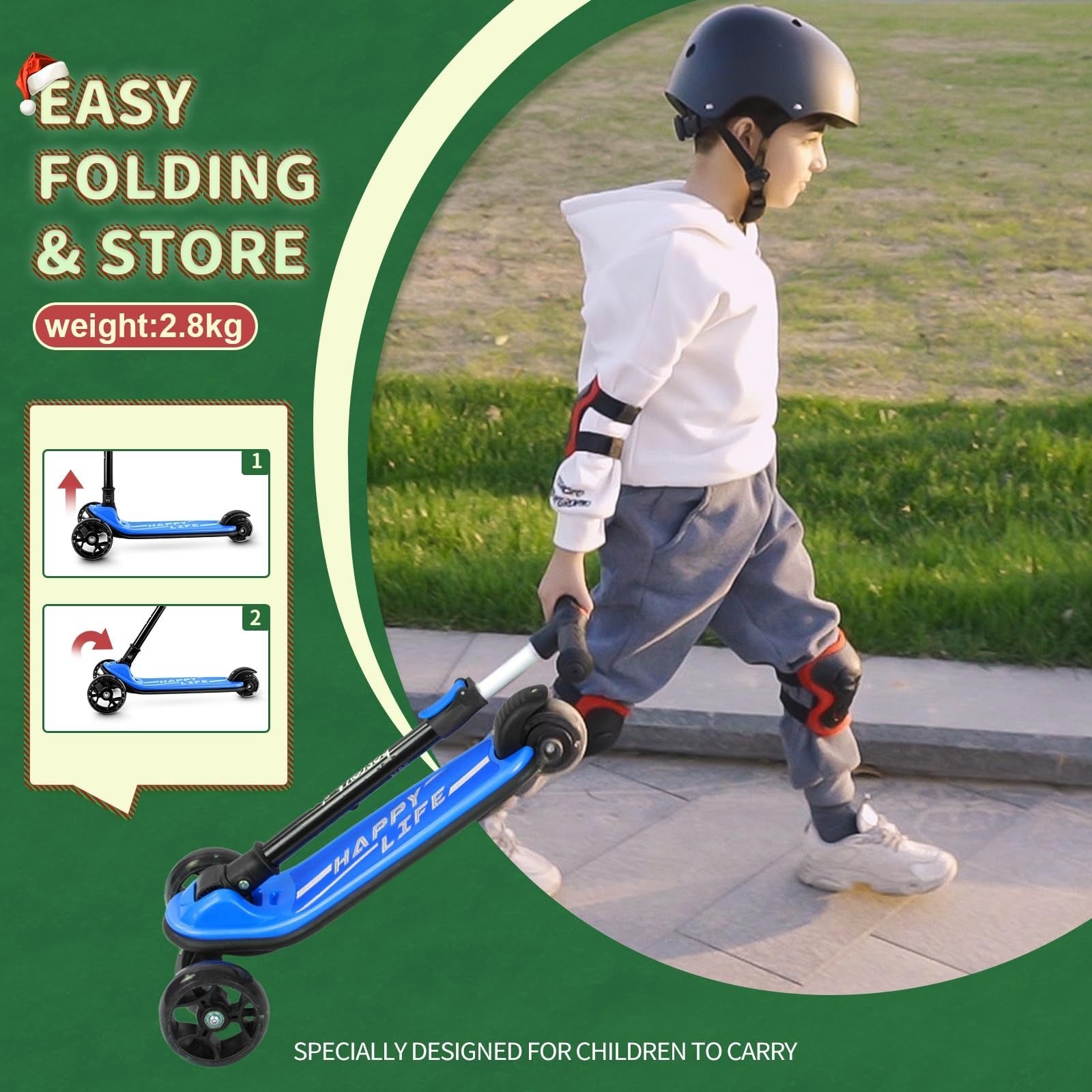 3-Wheel Kids Scooter Ages 3-10, Adjustable Height, Safe & Durable Design3