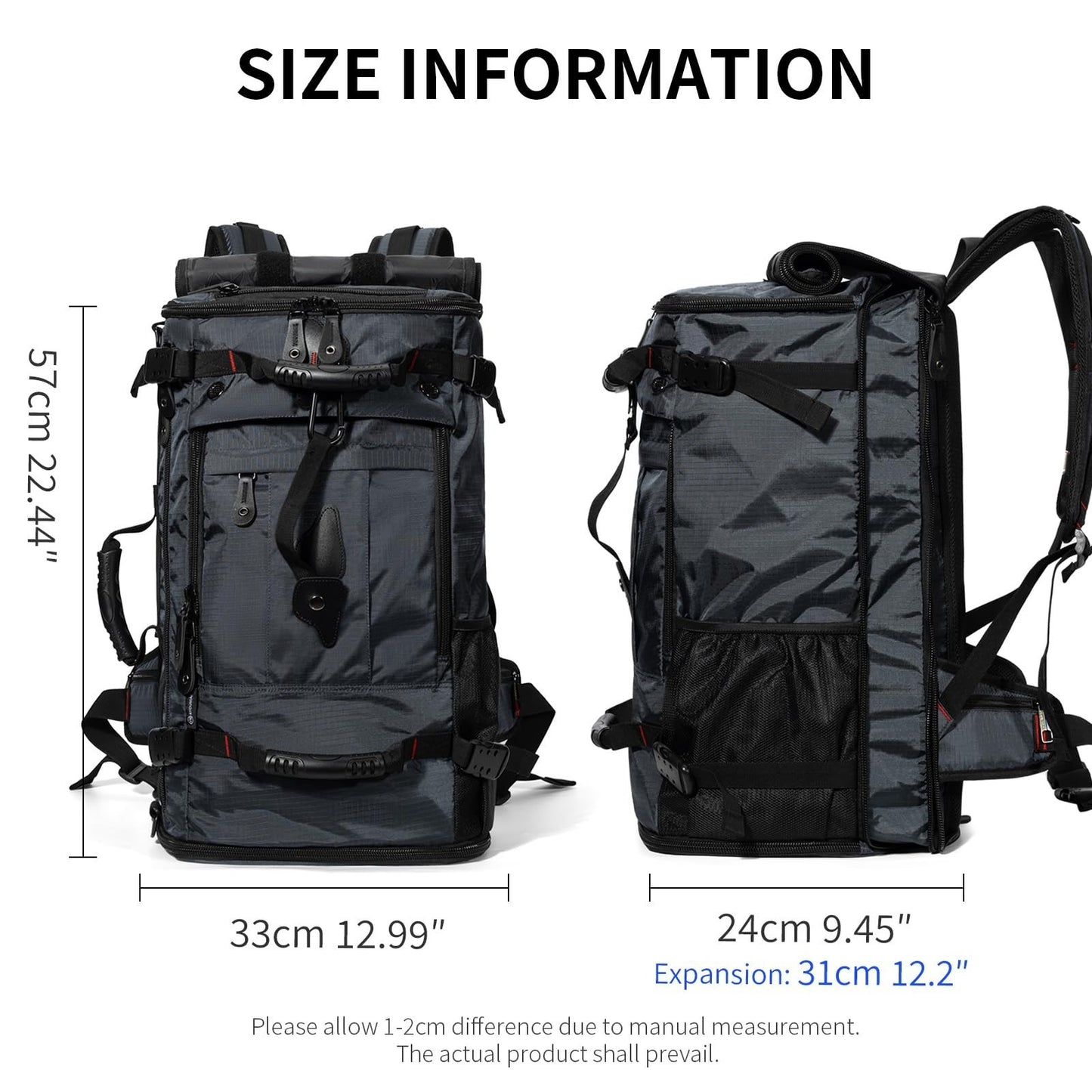 Large Capacity Travel Hiking Sports Backpack Duffle Bag 60L Convertible Laptop B6