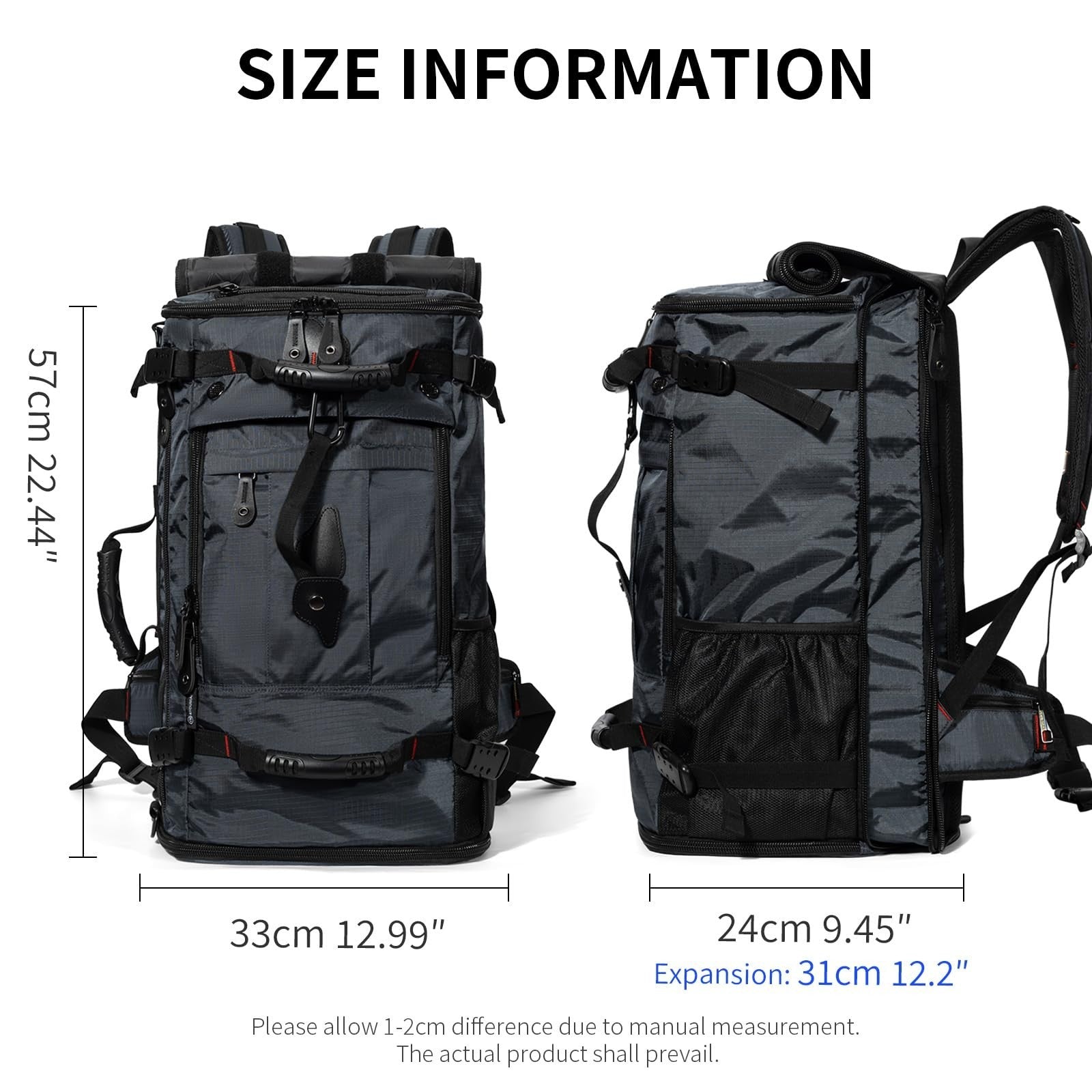 Large Capacity Travel Hiking Sports Backpack Duffle Bag 60L Convertible Laptop B6