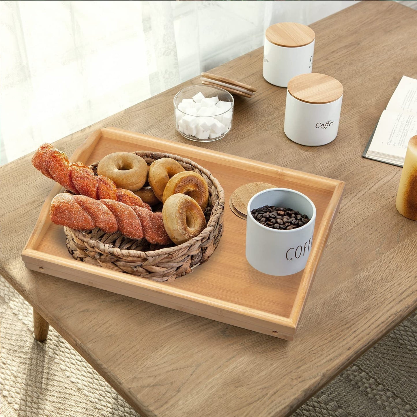 Folding Bed Tray Table with Handles - Bamboo Snack & Breakfast Lap Desk for Sofa6