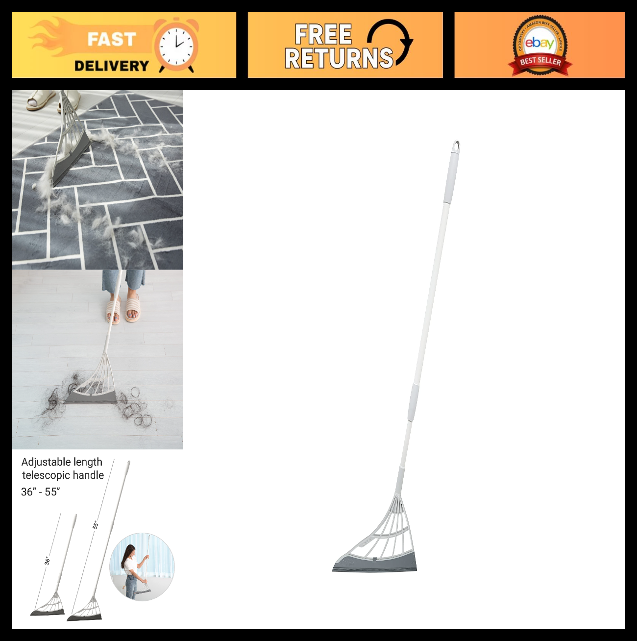 All-Surface Silicone Broom & Squeegee - Pet Hair Remover for Indoor Cleaning, Cl0