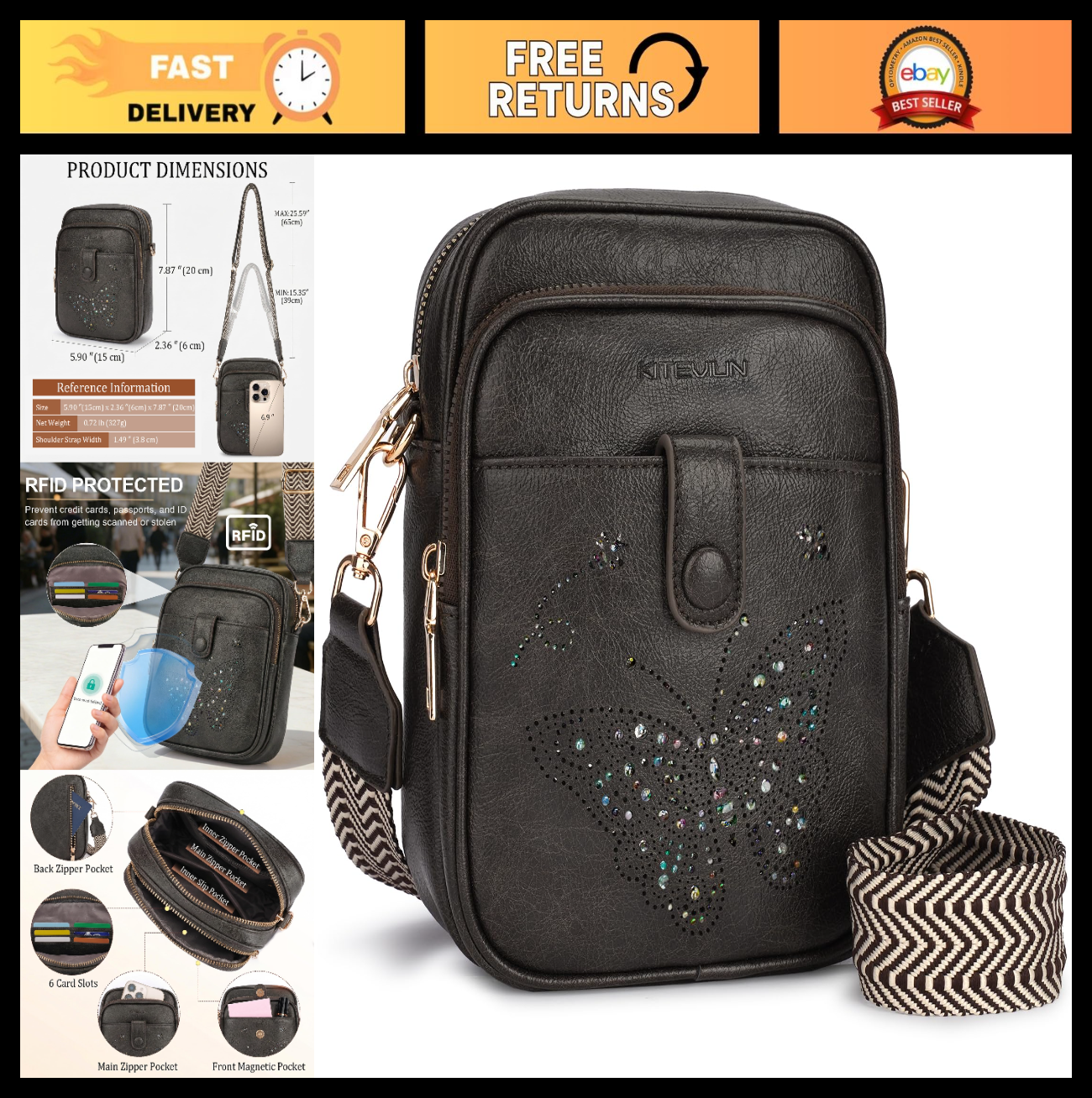 Leather Crossbody Bag for Women - Small Shoulder Purse with Adjustable Strap & R0