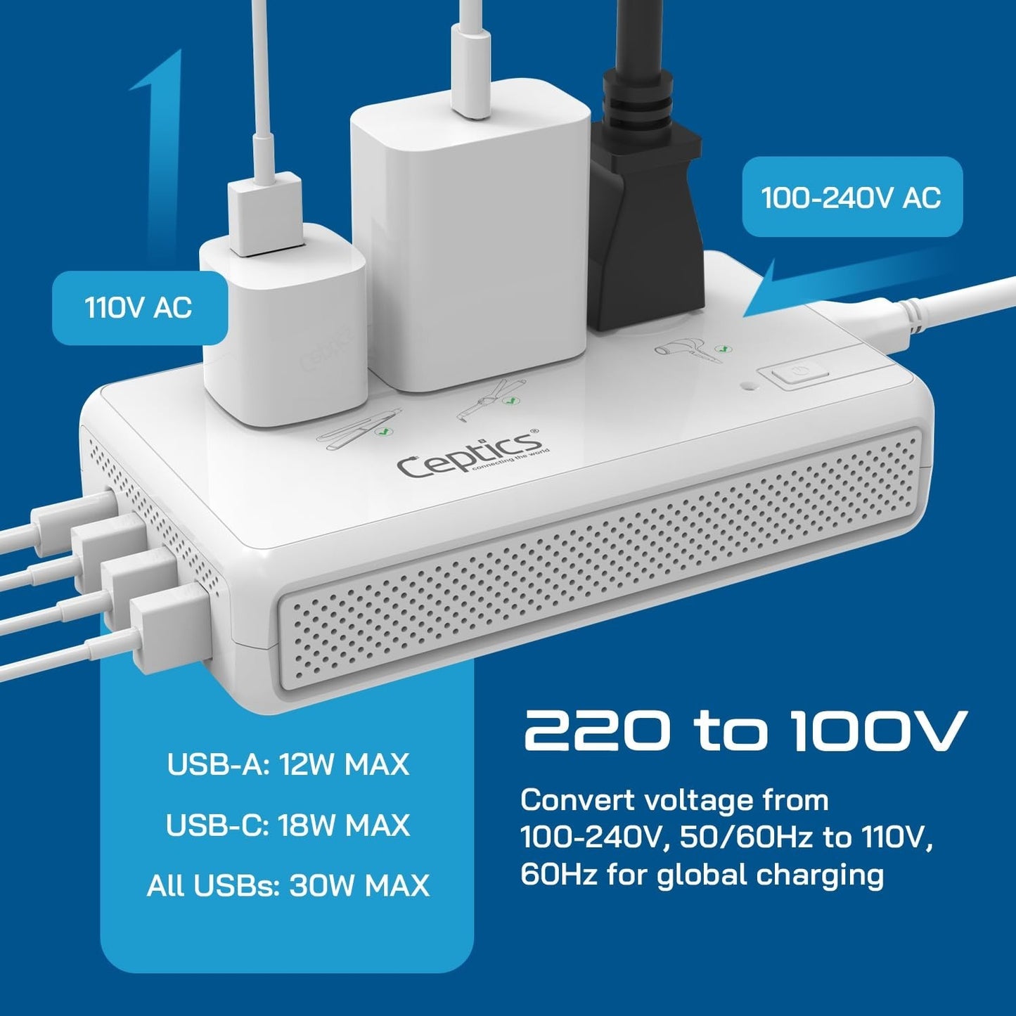 220V to 110V Voltage Converter, 2x 200W & 1x 2000W Outlets, USB-C PD 18W, Travel5