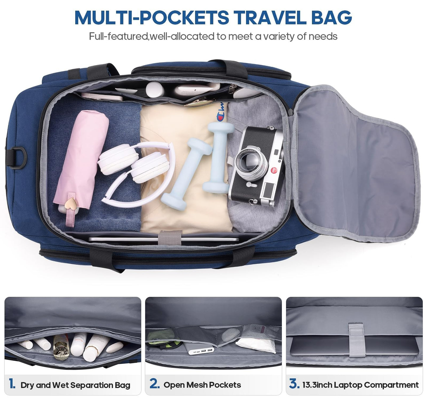 Versatile 3-in-1 Gym Bag with Shoe & Laptop Compartment, Anti-Theft Duffel Backp3
