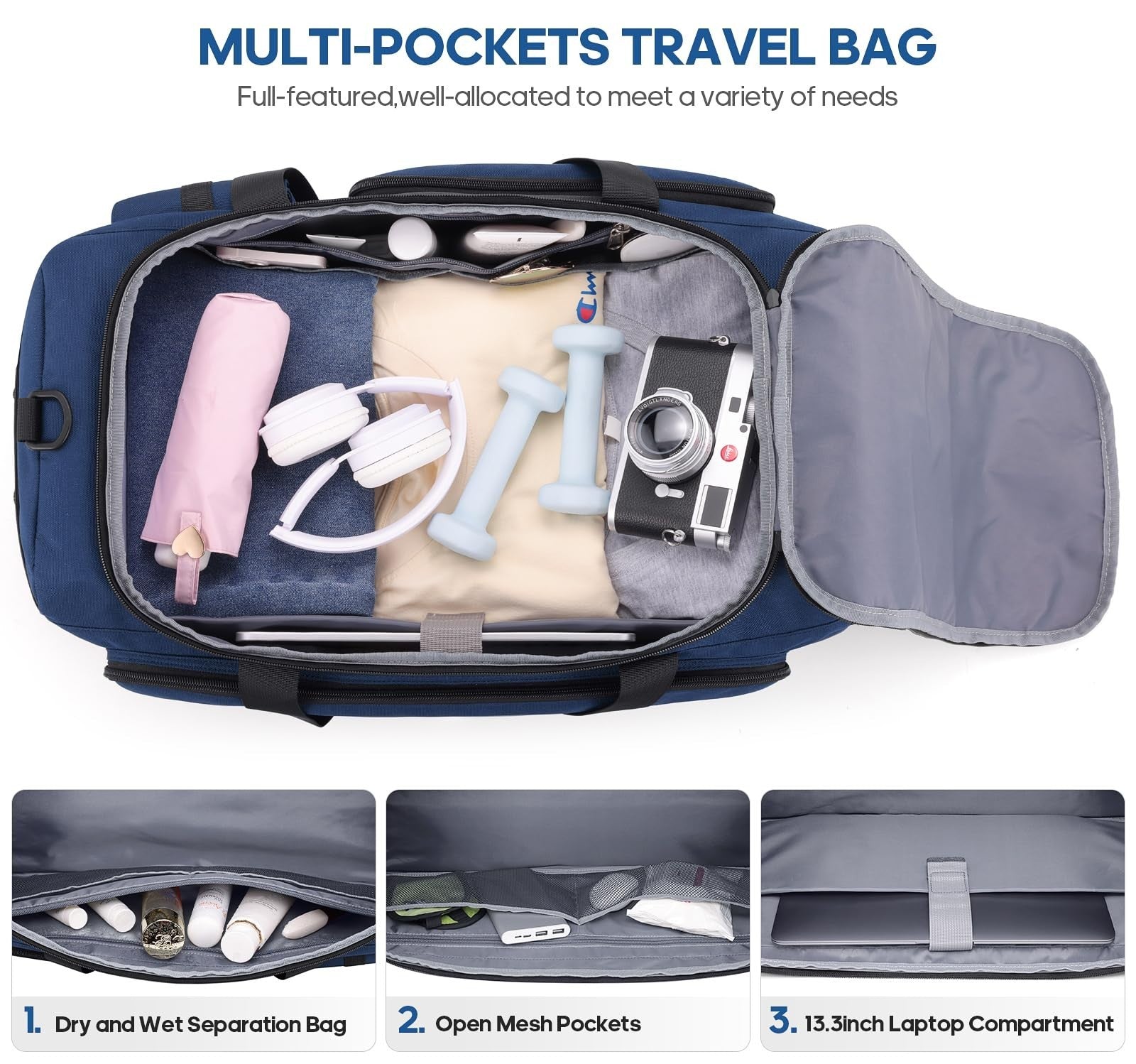 Versatile 3-in-1 Gym Bag with Shoe & Laptop Compartment, Anti-Theft Duffel Backp3