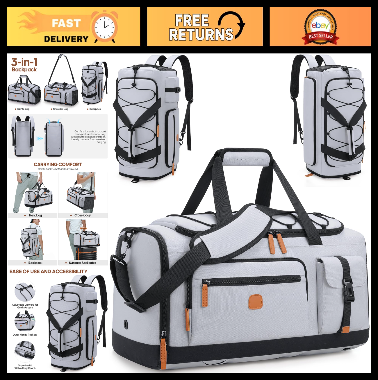 Versatile 3-in-1 Gym Bag with Shoe & Laptop Compartment, Anti-Theft Duffle Backp0