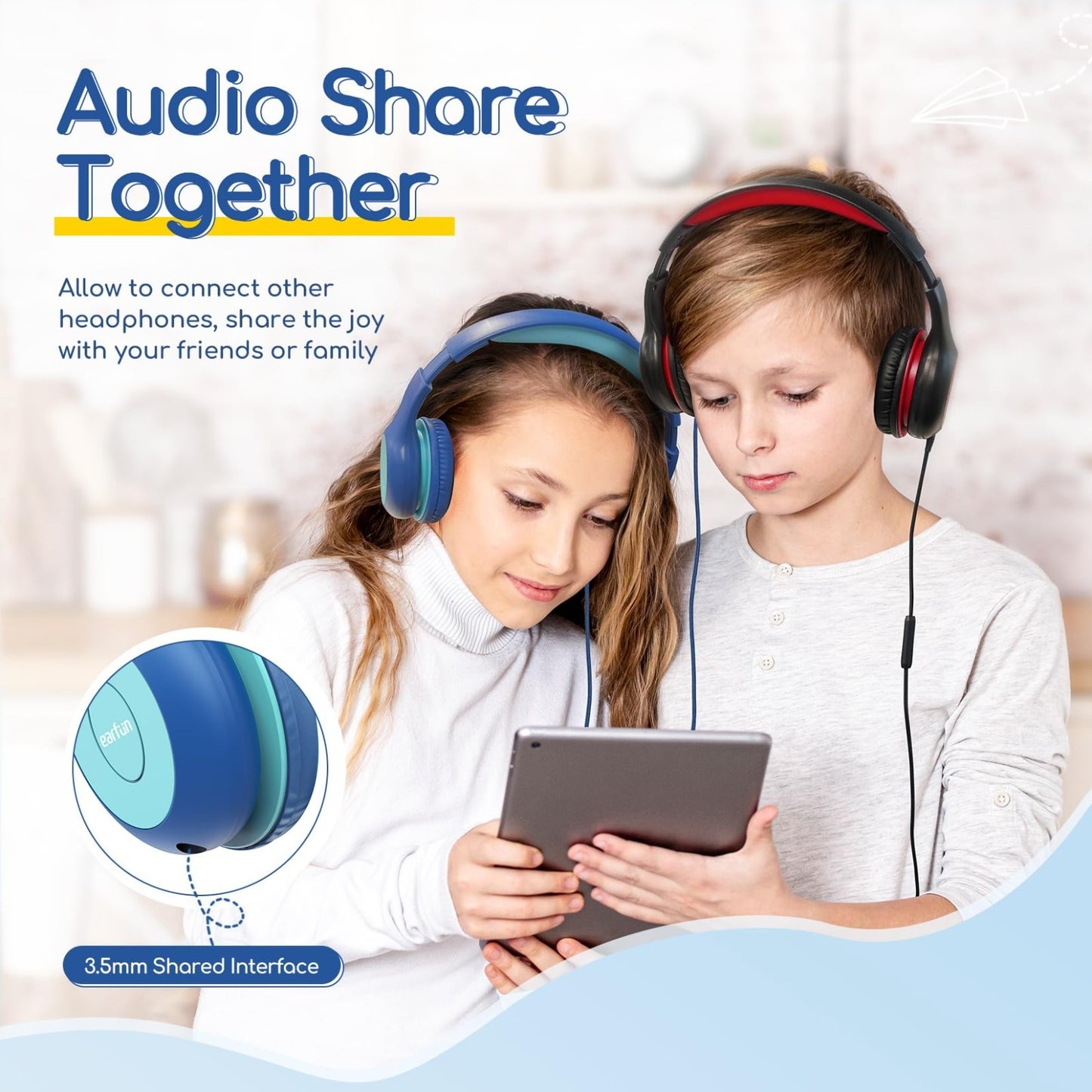 Wired Kids Headphones with Mic, USB Type C, 85dB Volume Limit, Foldable Stereo S6
