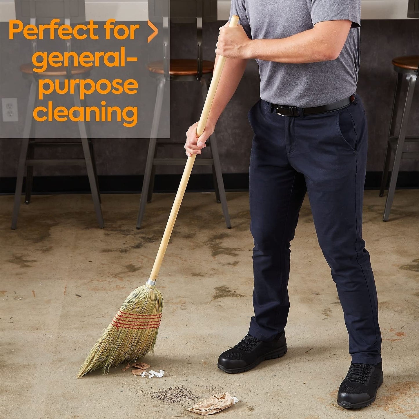 10" Standard Corn Broom with Natural Wood Handle - Heavy Duty Cleaning Tool4