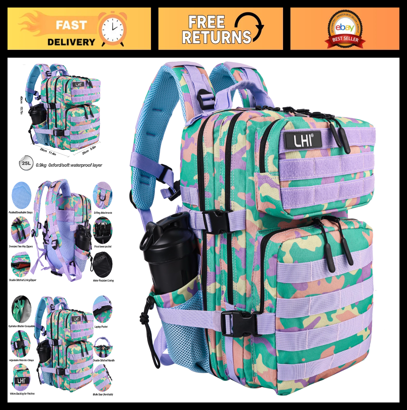 Tactical Military Backpack 25L/35L   Army Assault Pack, Small Rucksack with Bott0