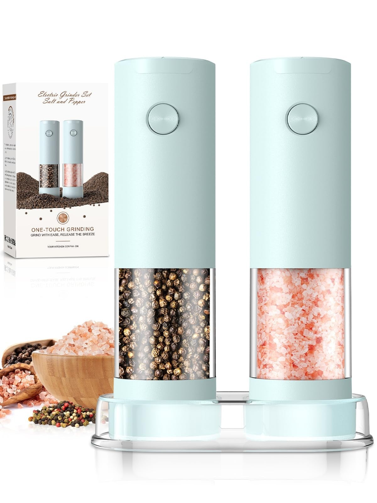 Automatic Electric Salt & Pepper Grinder Set   Adjustable Coarseness, LED, Large1