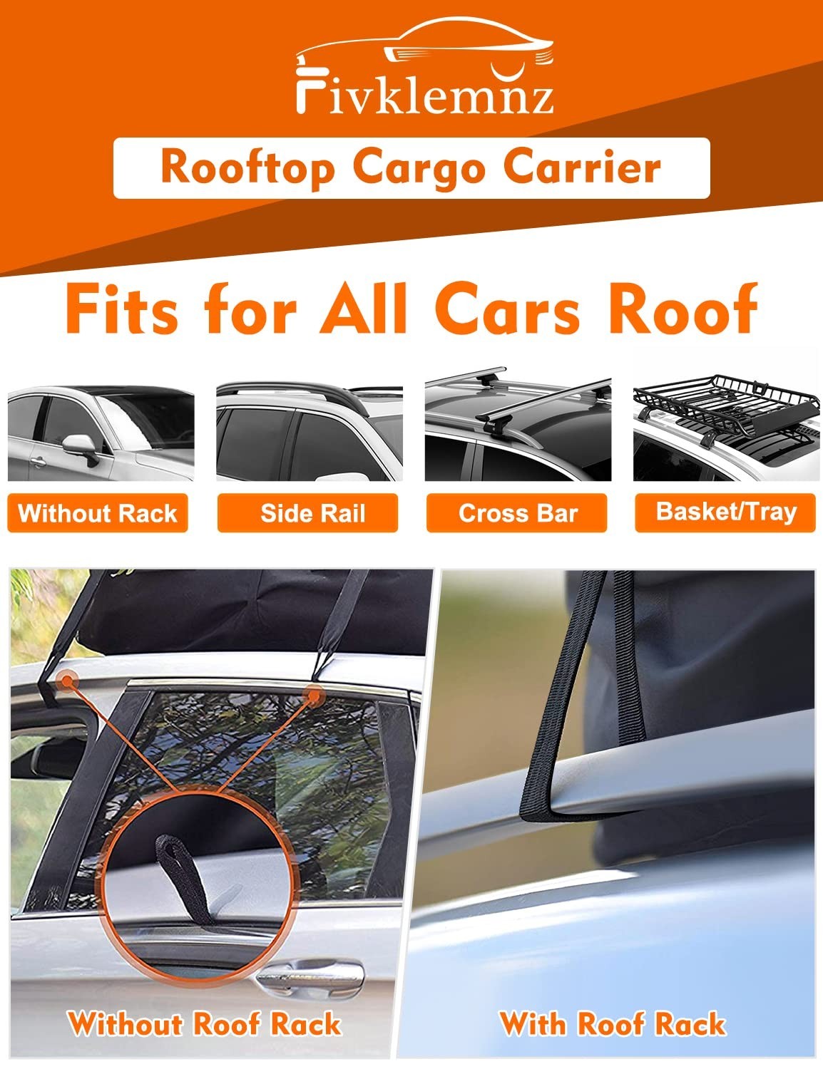 Waterproof Rooftop Cargo Carrier Bag for All Vehicles, Anti-Slip Mat & Straps, 63