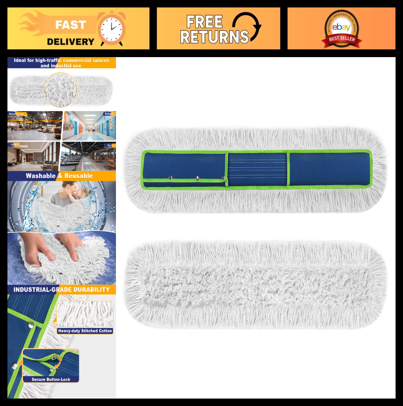 41" Commercial Dust Mop Replacement Pads - Heavy Duty, Washable, 10 Pack0