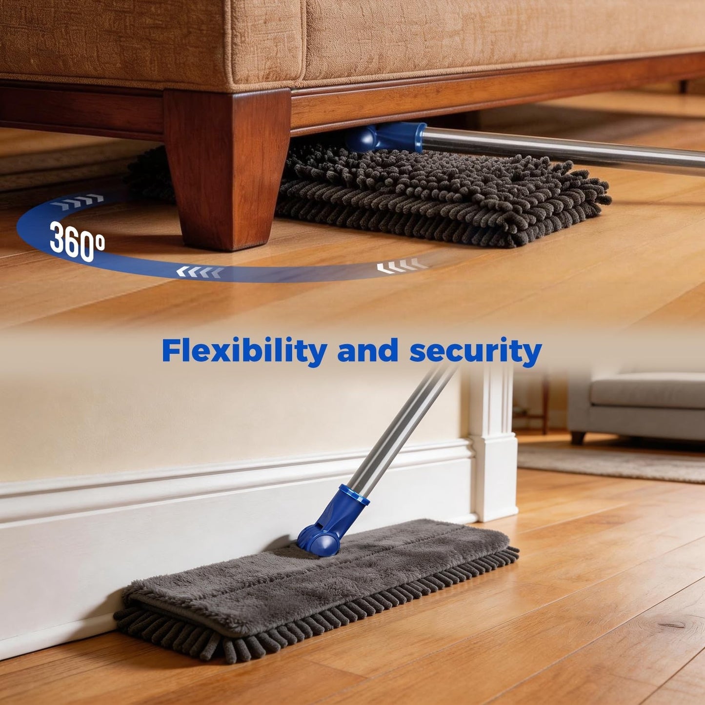16" Microfiber Flat Mop with 4 Reusable Pads & Hair Scraper, 360° Swivel Wet Dry3