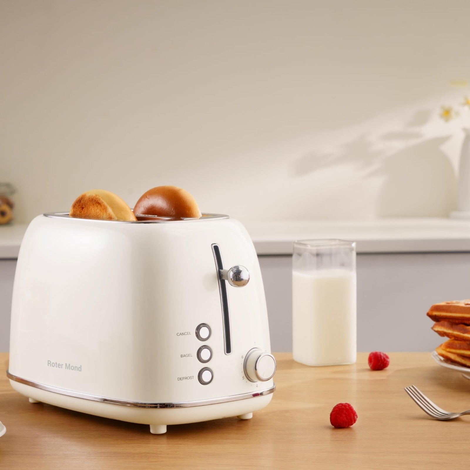 Retro Stainless Steel 2 Slice Toaster with Bagel, Defrost, 6 Shade Settings, Cre2