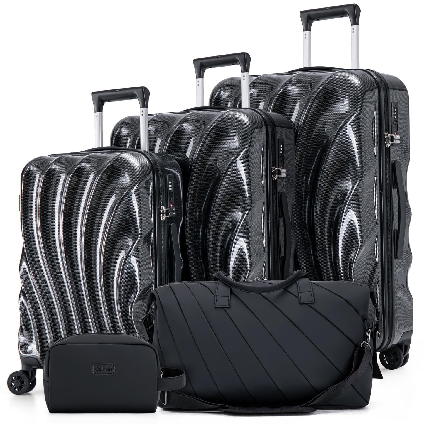 5-Piece Hardshell Luggage Set with Wheels, TSA Lock, Phone Holder, Durable Trave1