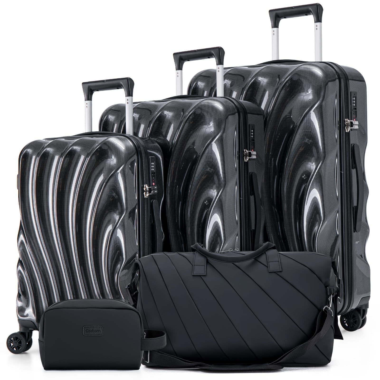 5-Piece Hardshell Luggage Set with Wheels, TSA Lock, Phone Holder, Durable Trave1