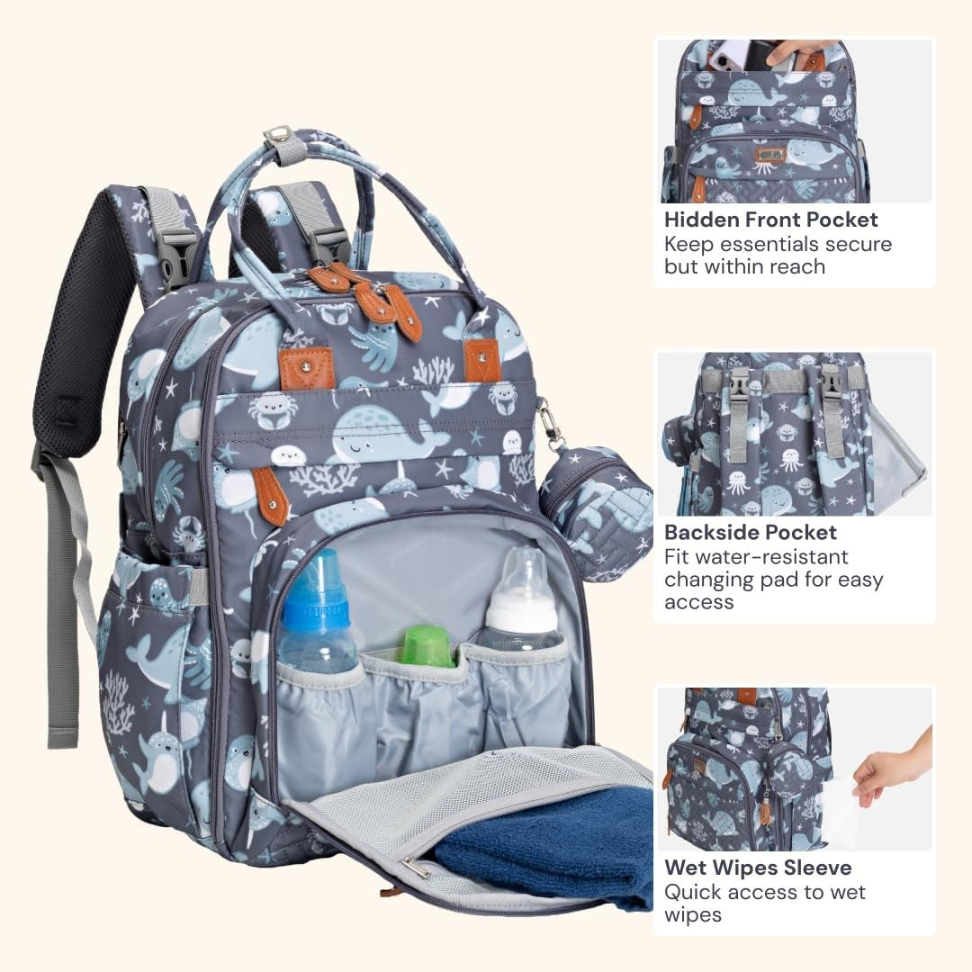 Multi Function Water Resistant Diaper Bag Backpack   Baby Travel Tote with Chang5